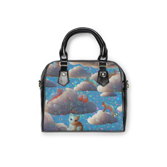 Whimsical Opal Sparkly Cats Shoulder Handbag, Trendy Handbag, Cute Purse, Gift for Cat Lovers, Fashionable Everyday Bag, Summer Accessory