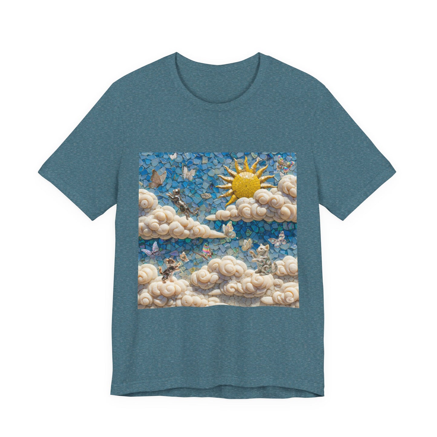 Kitties playing with Butterflies in the Sunny Day Sky  Tee - Enchanting Cloud and Sunshine Design, Perfect for Nature Lovers, Gifts, Summer Vibe, Bright Casual Wear