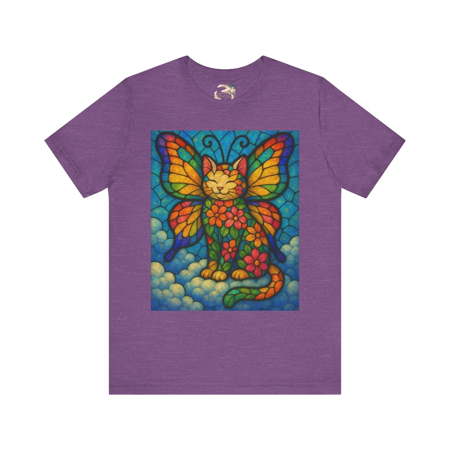 Stained Glass Butterfly Kitty Tee - Whimsical Butterfly Design, Cat Lover Gift, Colorful Shirt for All Occasions, Unique Art Tee, Fun Casual Wear