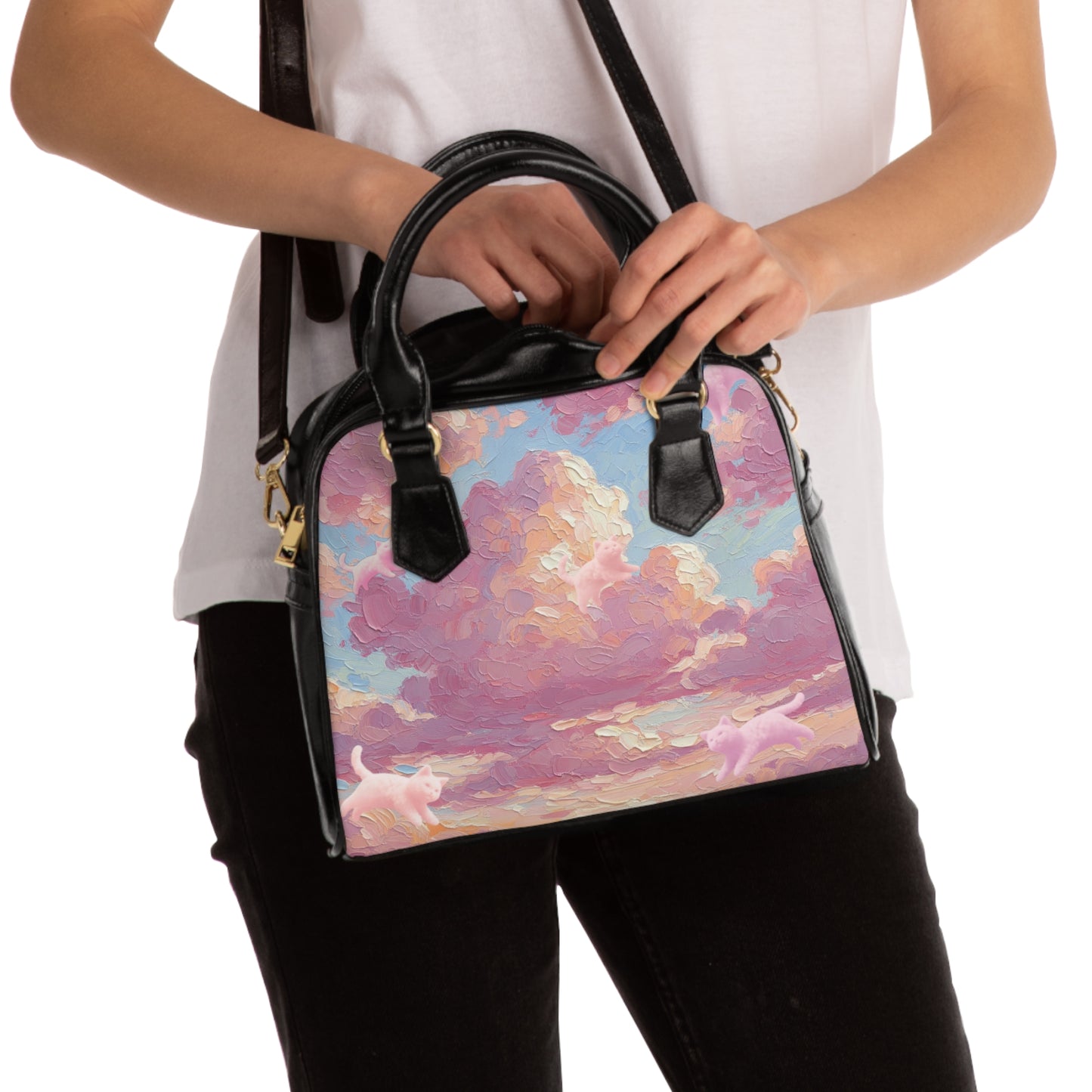 Cotton Candy Kitties in the Clouds Shoulder Handbag, Chic Cloud Bag, Stylish Tote, Perfect Gift for Her, Summer Accessory, Trendy Purse