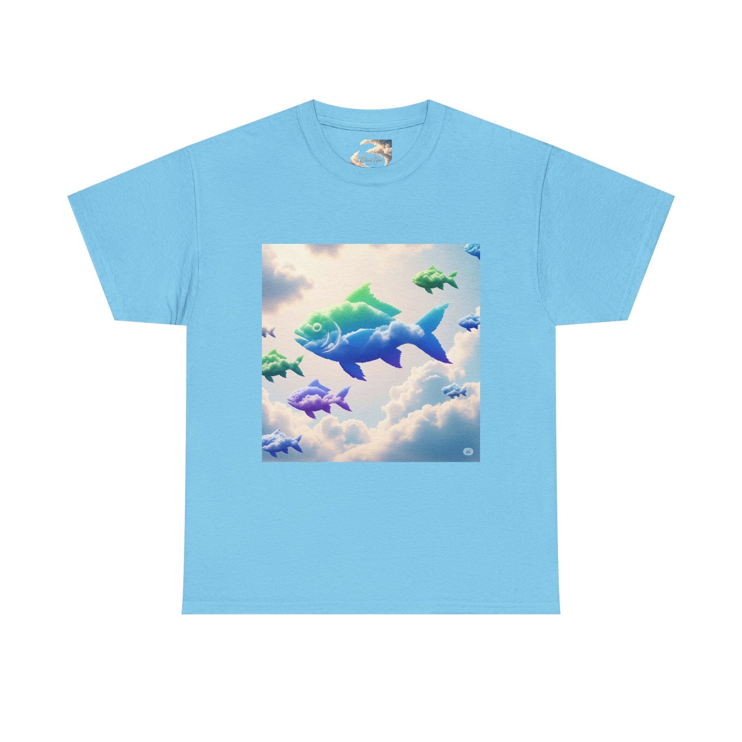 Colorful Fish Clouds Unisex Heavy Cotton Tee, Casual Shirt, Summer Apparel, Gift for Ocean Lovers, Trendy Fishing T-Shirt