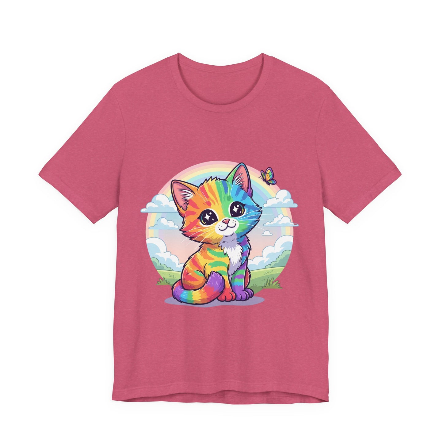 Rainbow Cat Short Sleeve Tee - Fun, Playful, Vibrant, Perfect Gift for Cat Lovers, Birthday Party, Casual Wear, Summer Style