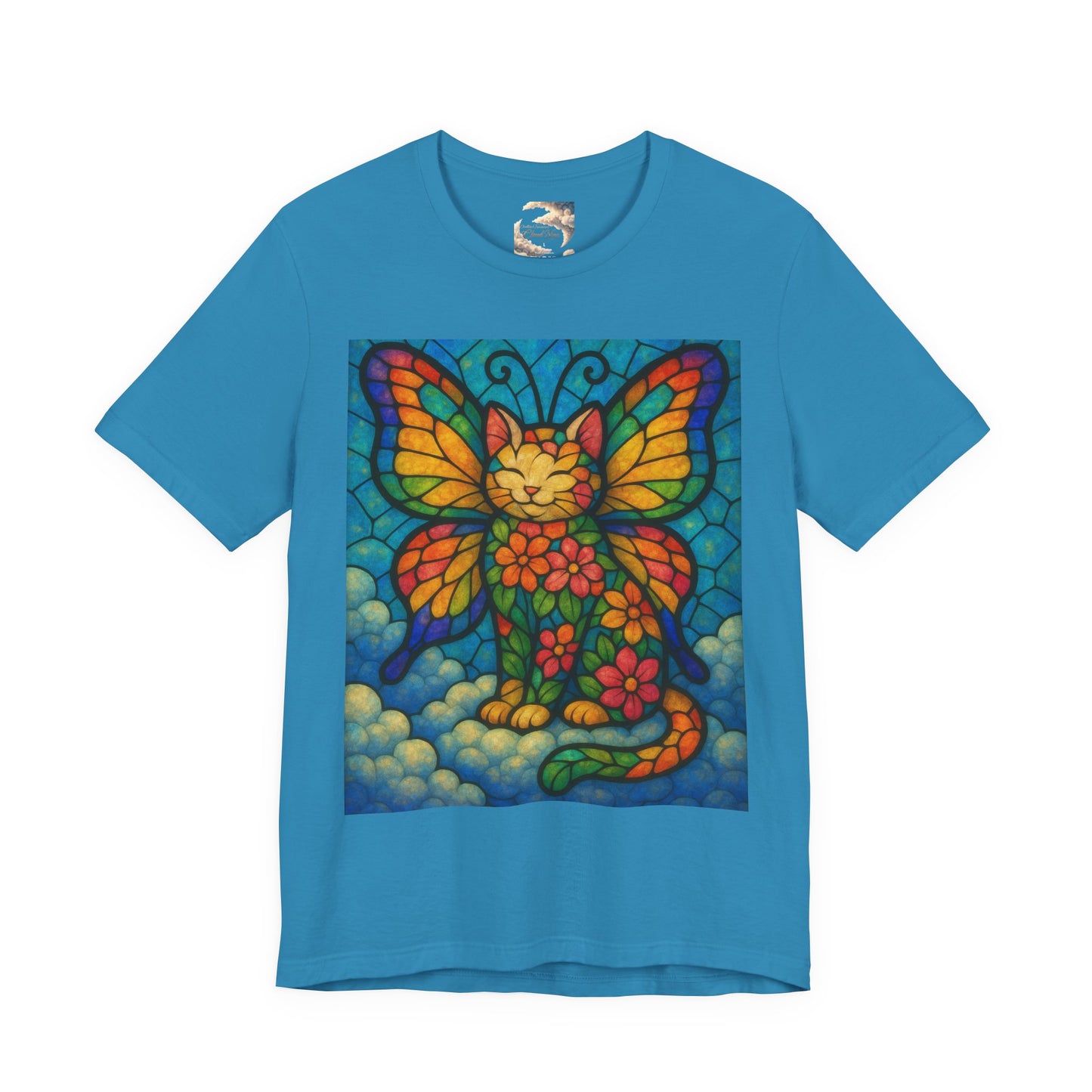 Stained Glass Butterfly Kitty Tee - Whimsical Butterfly Design, Cat Lover Gift, Colorful Shirt for All Occasions, Unique Art Tee, Fun Casual Wear