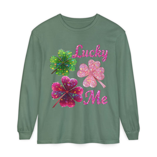 Lucky Me Long Sleeve Tee — Sparkling Four-Leaf Clover St. Patrick’s Shirt
