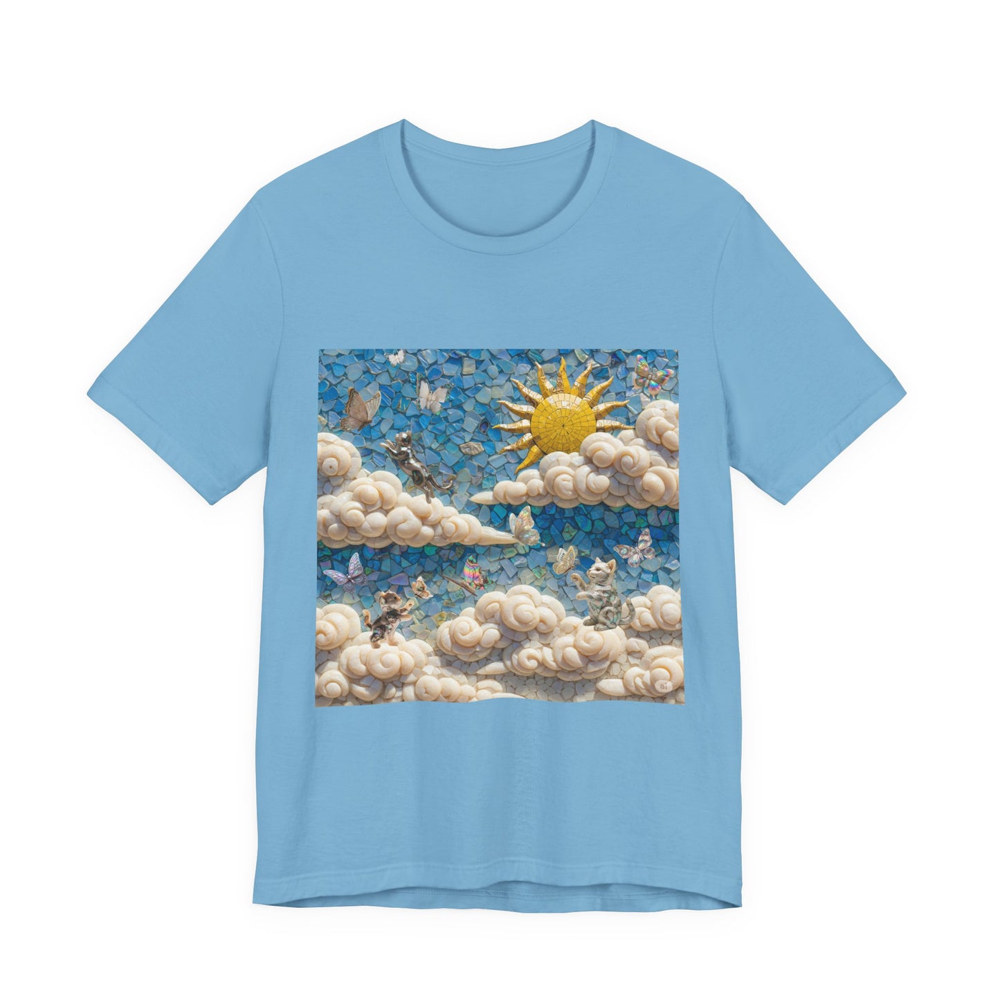 Kitties playing with Butterflies in the Sunny Day Sky  Tee - Enchanting Cloud and Sunshine Design, Perfect for Nature Lovers, Gifts, Summer Vibe, Bright Casual Wear