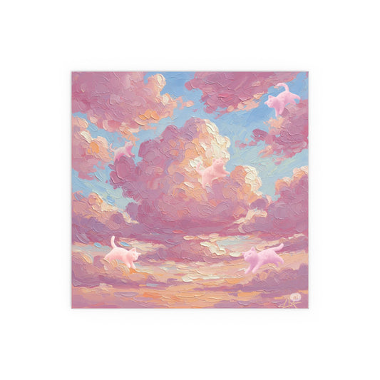 Pink Cloud Kitty Art Poster, Indoor/Outdoor Wall Decor, Silk Prints for Home, Cat Lovers Gift, Boho Aesthetic Art Whimsical Treasures