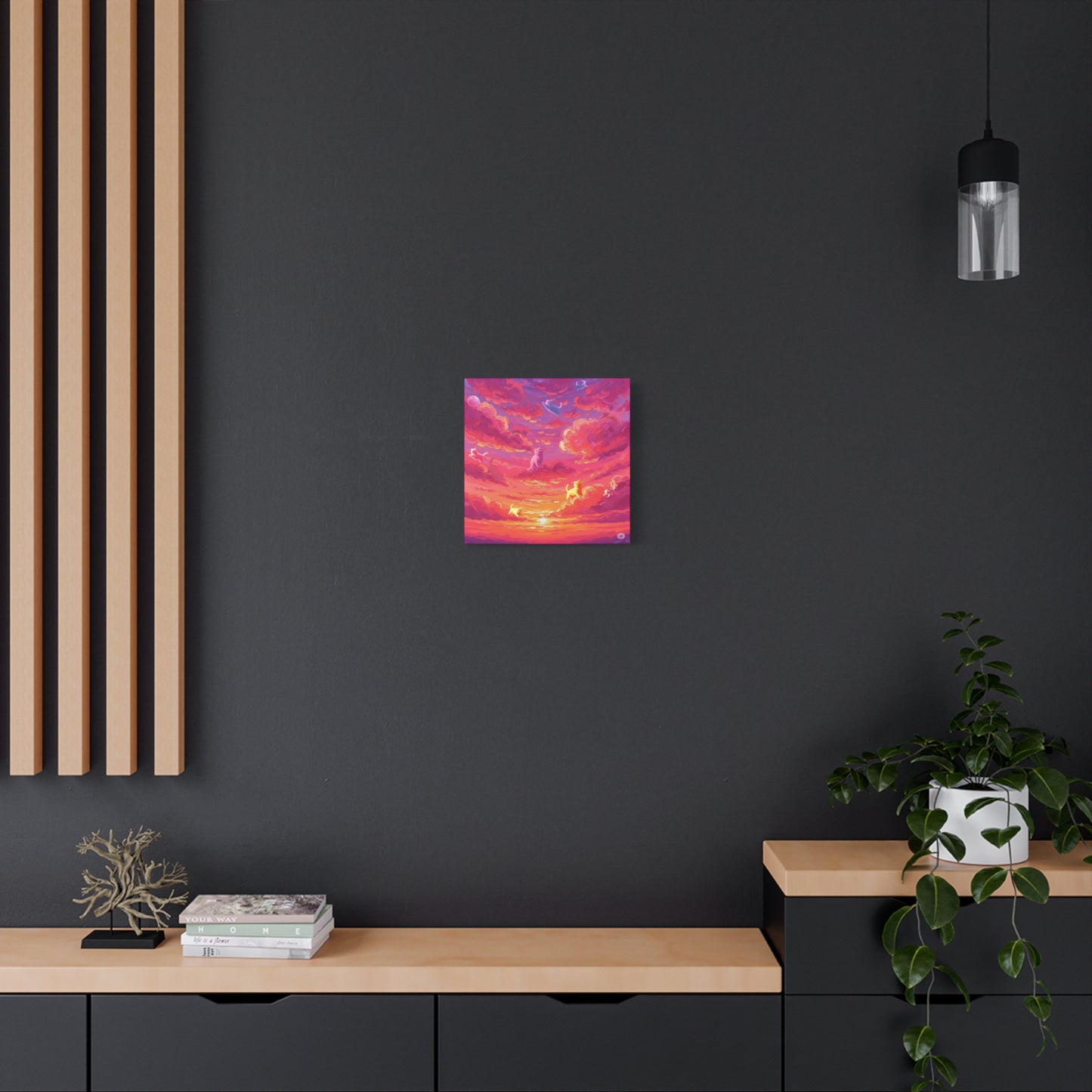 Dreamy Pet Canvas Print, Pink Sunset Sky Art, Dog and Cat Lovers Wall Decor, Perfect Gift for Animal Lovers, Home Decoration