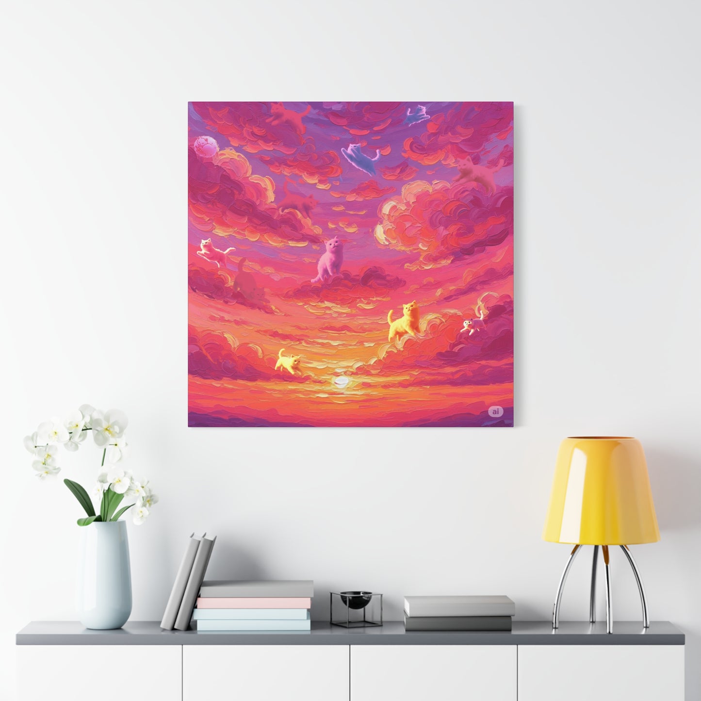 Dreamy Pet Canvas Print, Pink Sunset Sky Art, Dog and Cat Lovers Wall Decor, Perfect Gift for Animal Lovers, Home Decoration