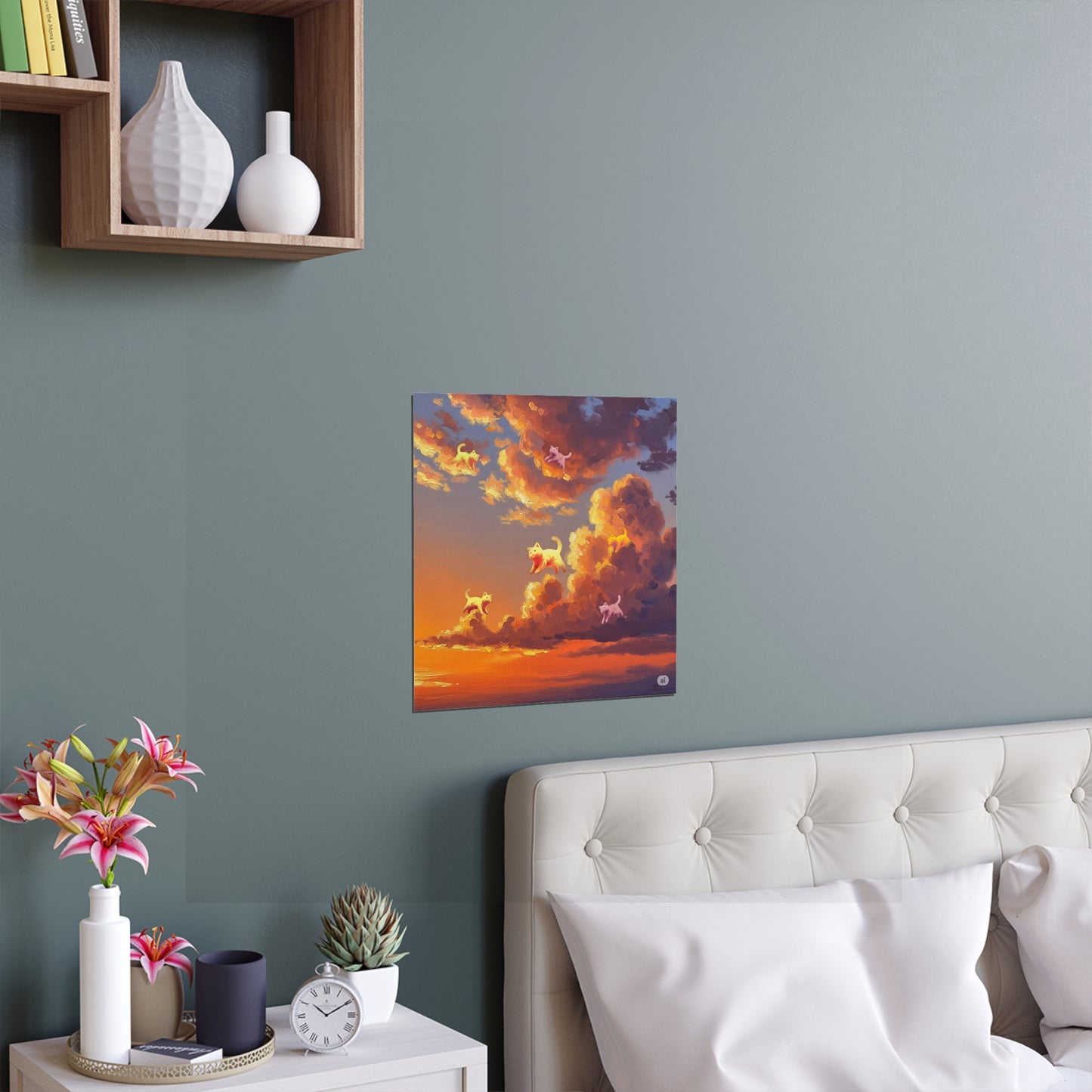 Cloud Heaven Cloud Nine Feline Gorgeous Sunset Cloud Kitty Silk Posters of Dreamy Clouds, Wall Art, Indoor Decor, Outdoor Decoration, Gift for Cat Lovers, Cozy Home Vibe