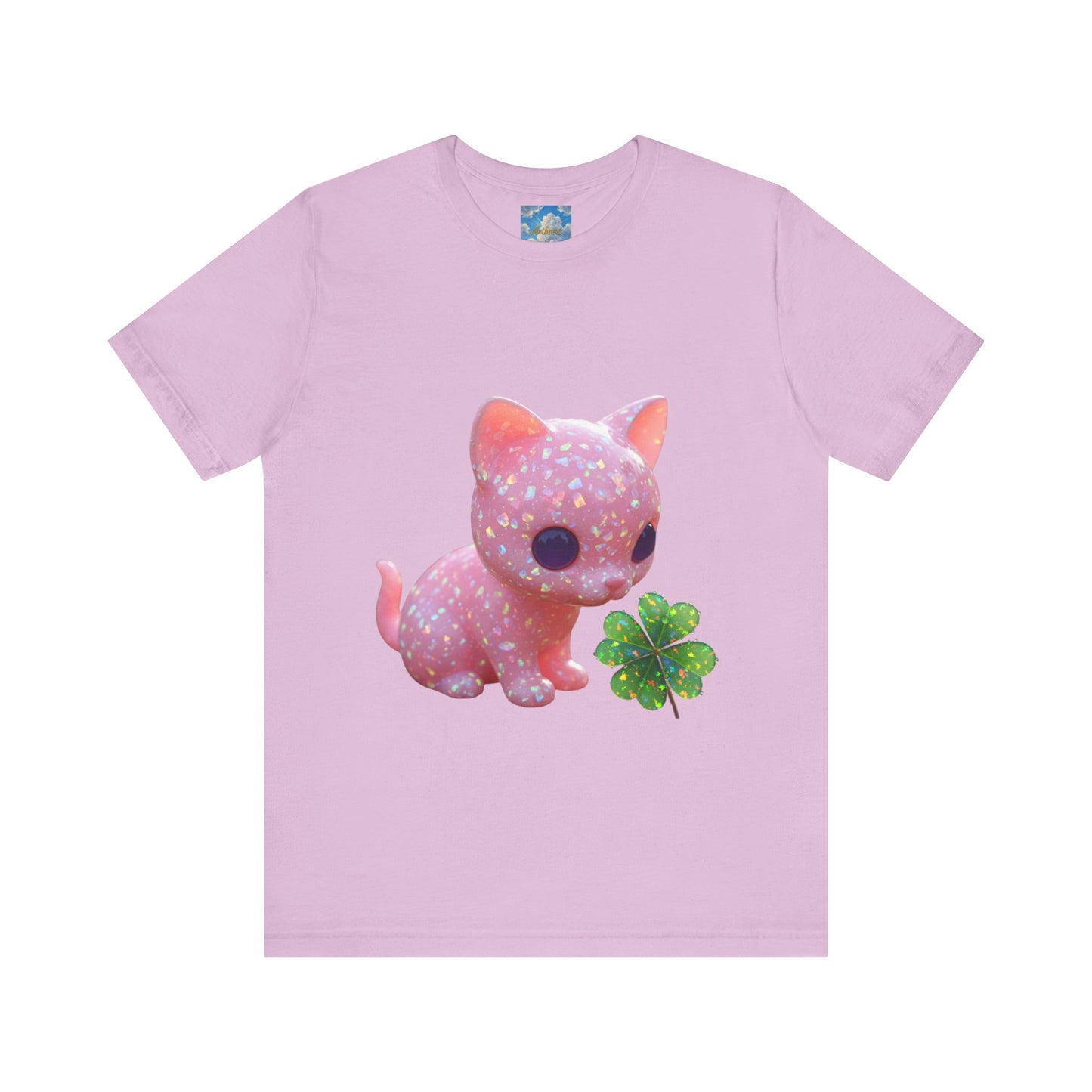 Cute Pink Kitty with Four-Leaf Clover T-Shirt — Kawaii Cat Tee