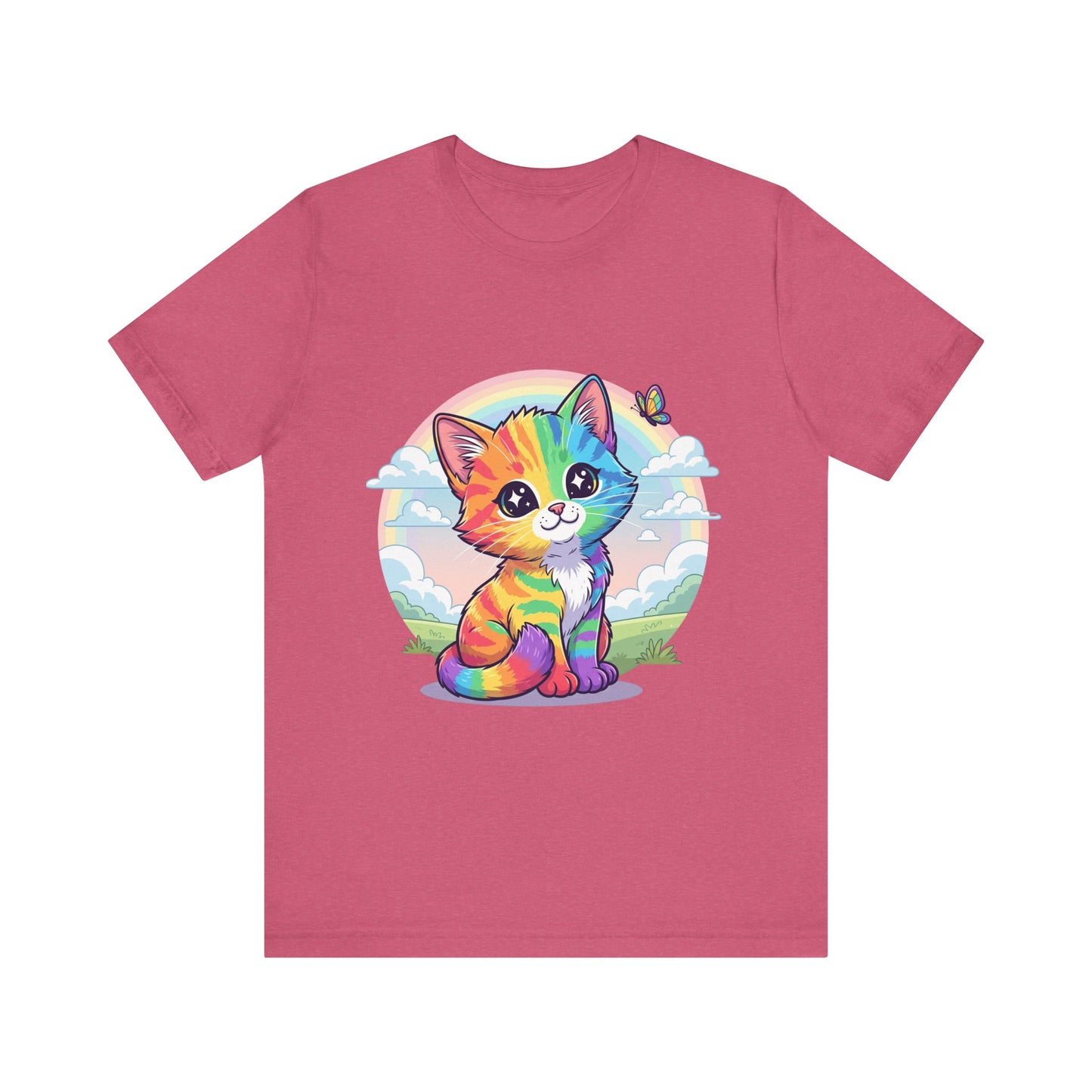Rainbow Cat Short Sleeve Tee - Fun, Playful, Vibrant, Perfect Gift for Cat Lovers, Birthday Party, Casual Wear, Summer Style