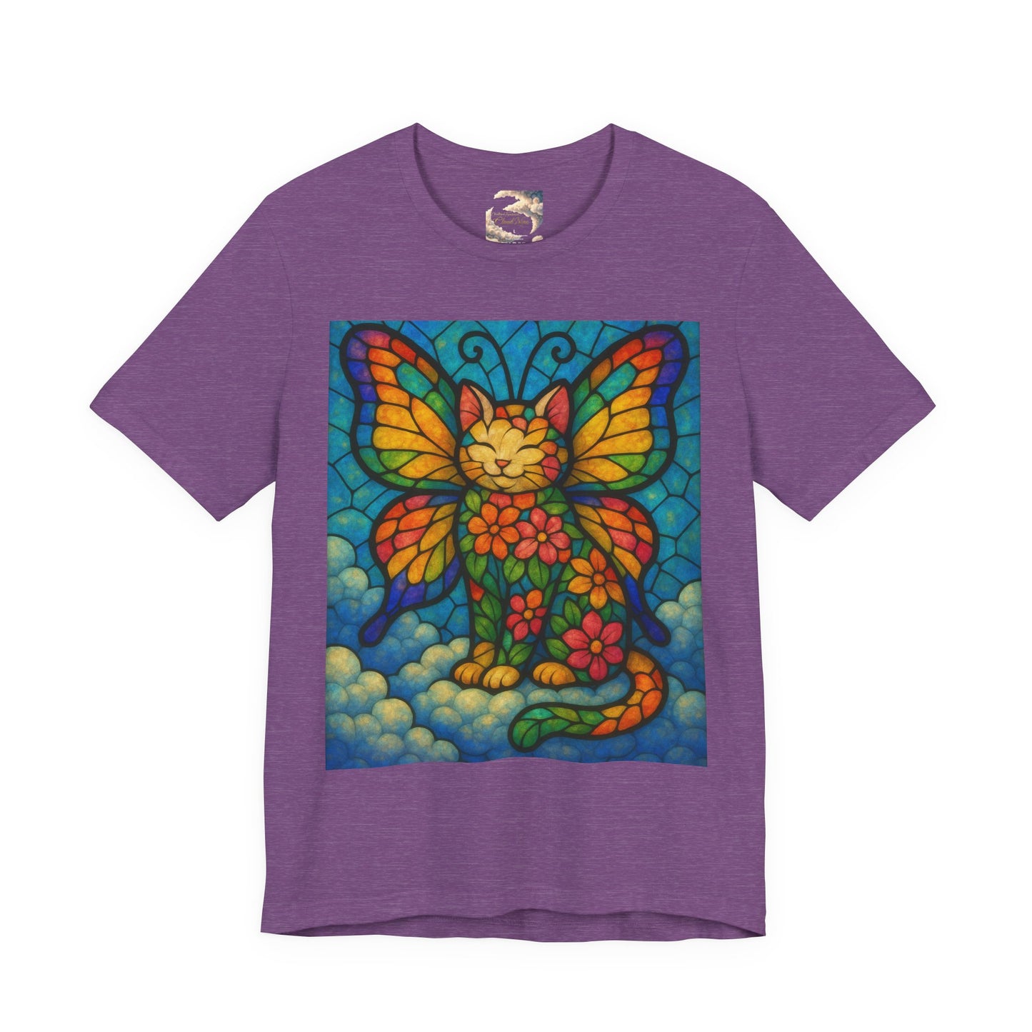 Stained Glass Butterfly Kitty Tee - Whimsical Butterfly Design, Cat Lover Gift, Colorful Shirt for All Occasions, Unique Art Tee, Fun Casual Wear