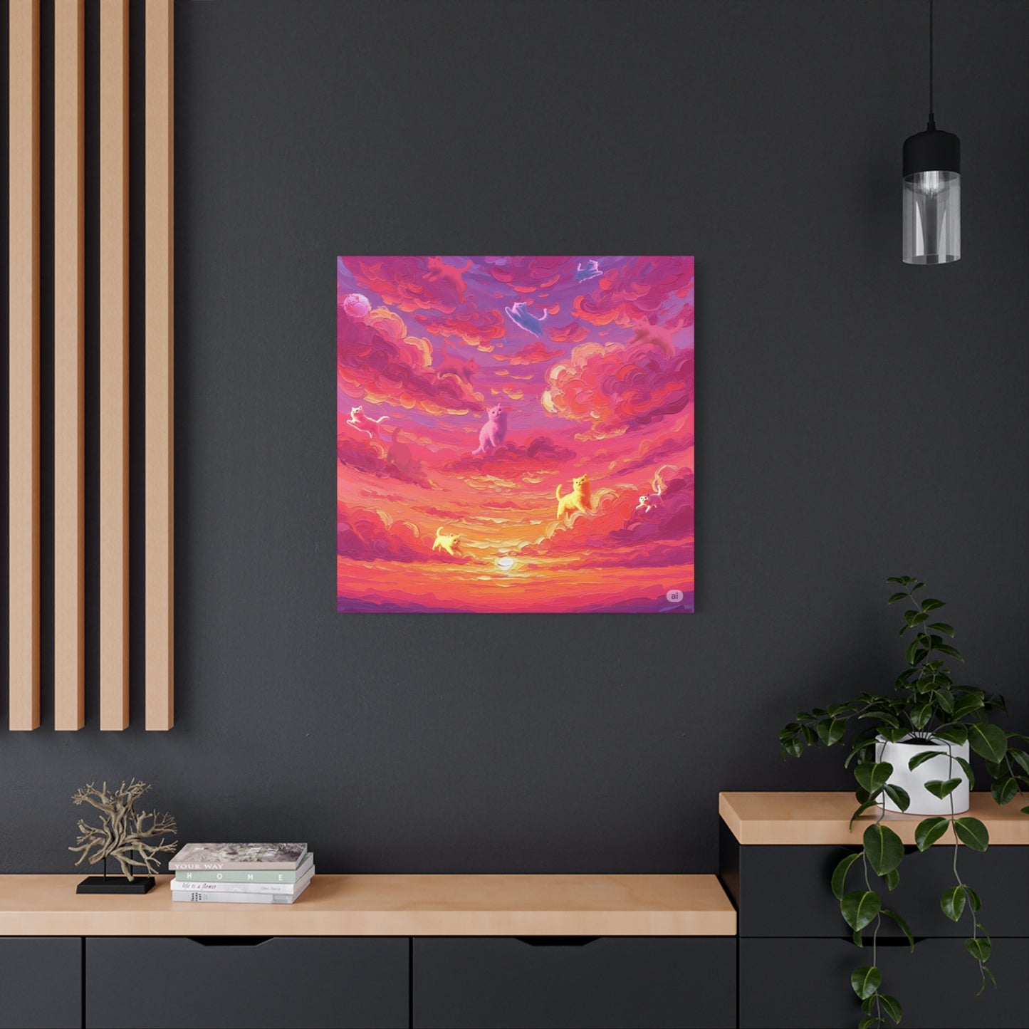Dreamy Pet Canvas Print, Pink Sunset Sky Art, Dog and Cat Lovers Wall Decor, Perfect Gift for Animal Lovers, Home Decoration