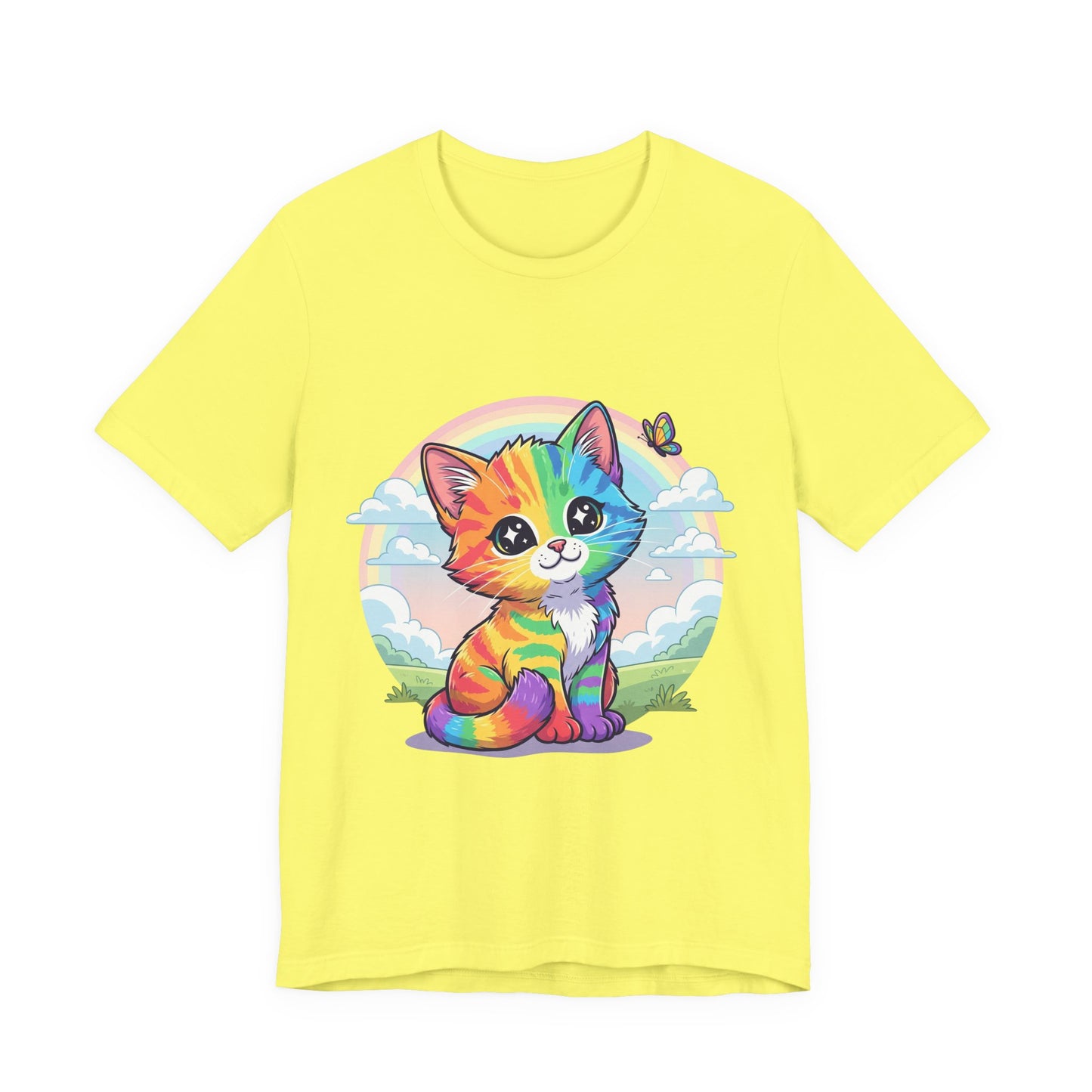 Rainbow Cat Short Sleeve Tee - Fun, Playful, Vibrant, Perfect Gift for Cat Lovers, Birthday Party, Casual Wear, Summer Style