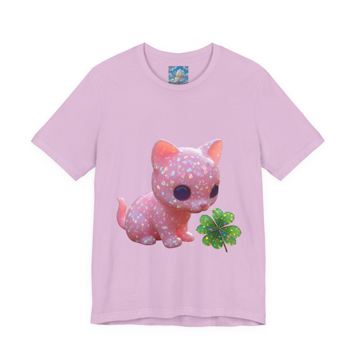 Cute Pink Kitty with Four-Leaf Clover T-Shirt — Kawaii Cat Tee