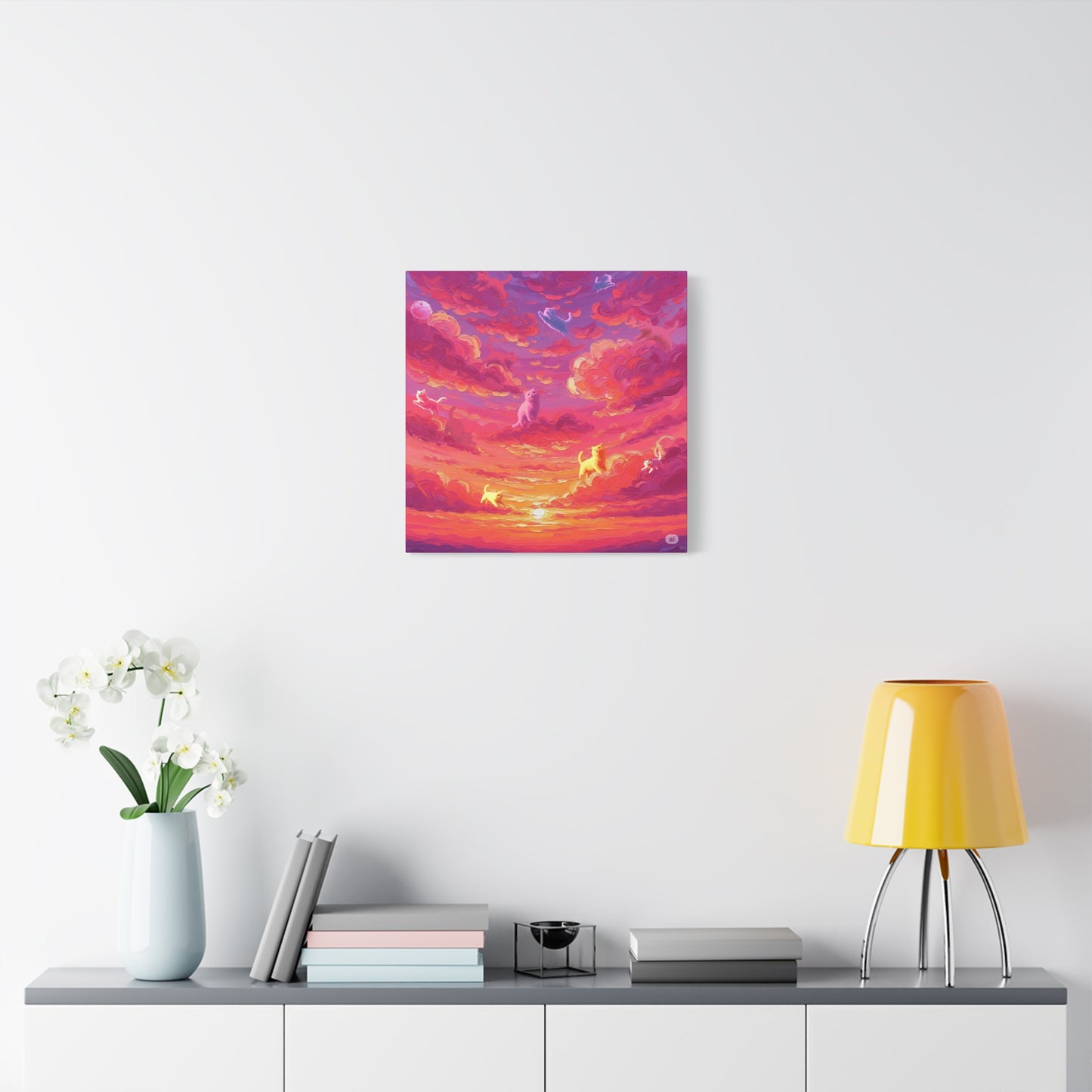 Dreamy Pet Canvas Print, Pink Sunset Sky Art, Dog and Cat Lovers Wall Decor, Perfect Gift for Animal Lovers, Home Decoration