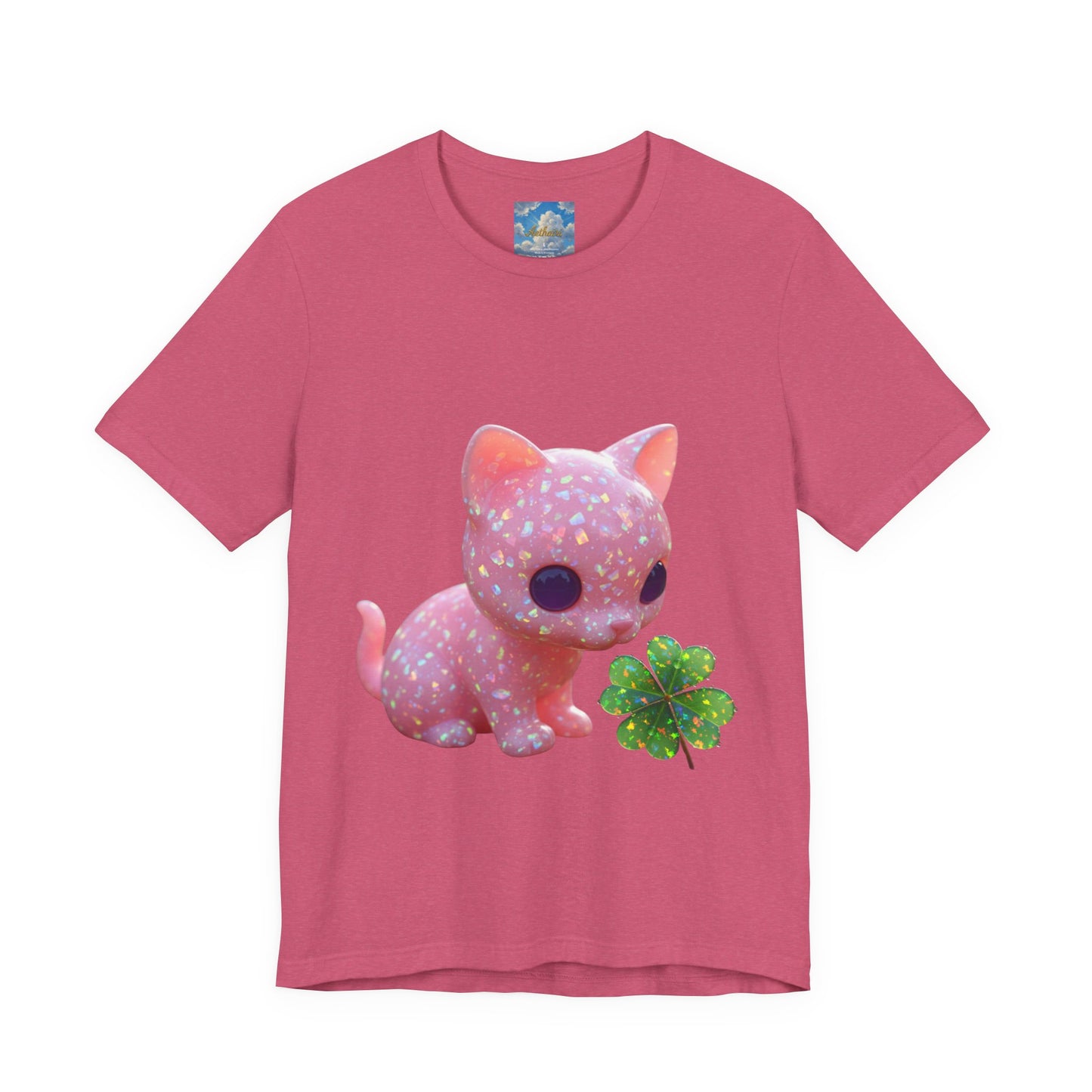 Cute Pink Kitty with Four-Leaf Clover T-Shirt — Kawaii Cat Tee