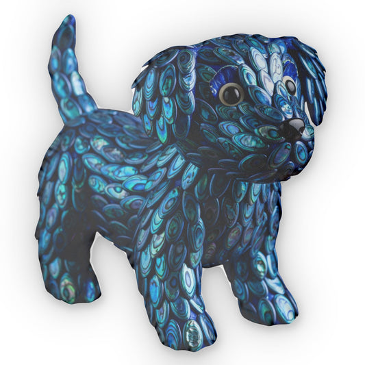 Abalone Shell Blue Puppy, Unique Pet Decor, Gorgeous Rainbow Sheen Abalone Shell Puppy for Dog Lovers, Cute Home Accent, Fun Dog Pillow