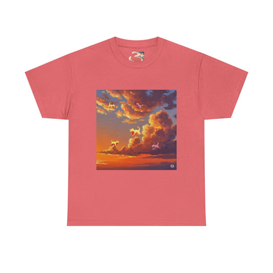 Sunset Unicorn Unisex Heavy Cotton Tee, Fantasy T-Shirt, Horsey Gift, Colorful Graphic Shirt, Dreamy Apparel, Cloudy Vibes