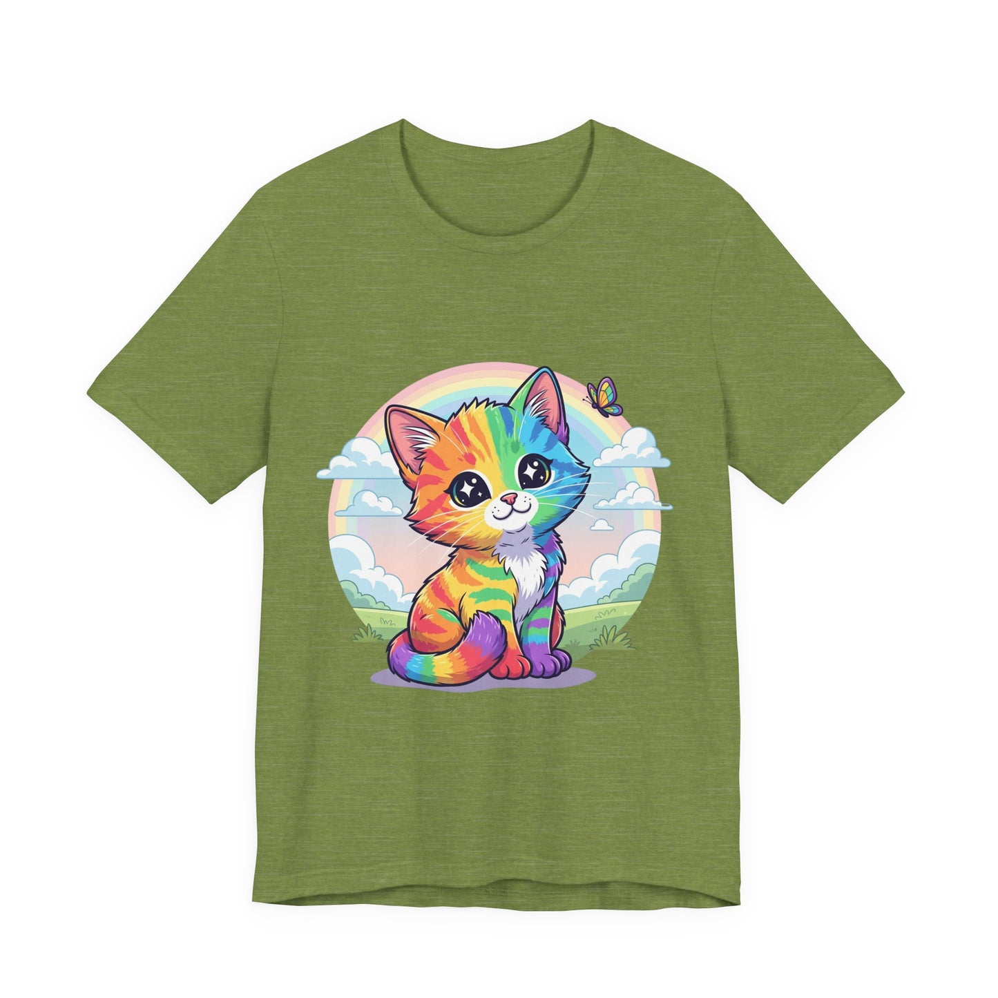 Rainbow Cat Short Sleeve Tee - Fun, Playful, Vibrant, Perfect Gift for Cat Lovers, Birthday Party, Casual Wear, Summer Style