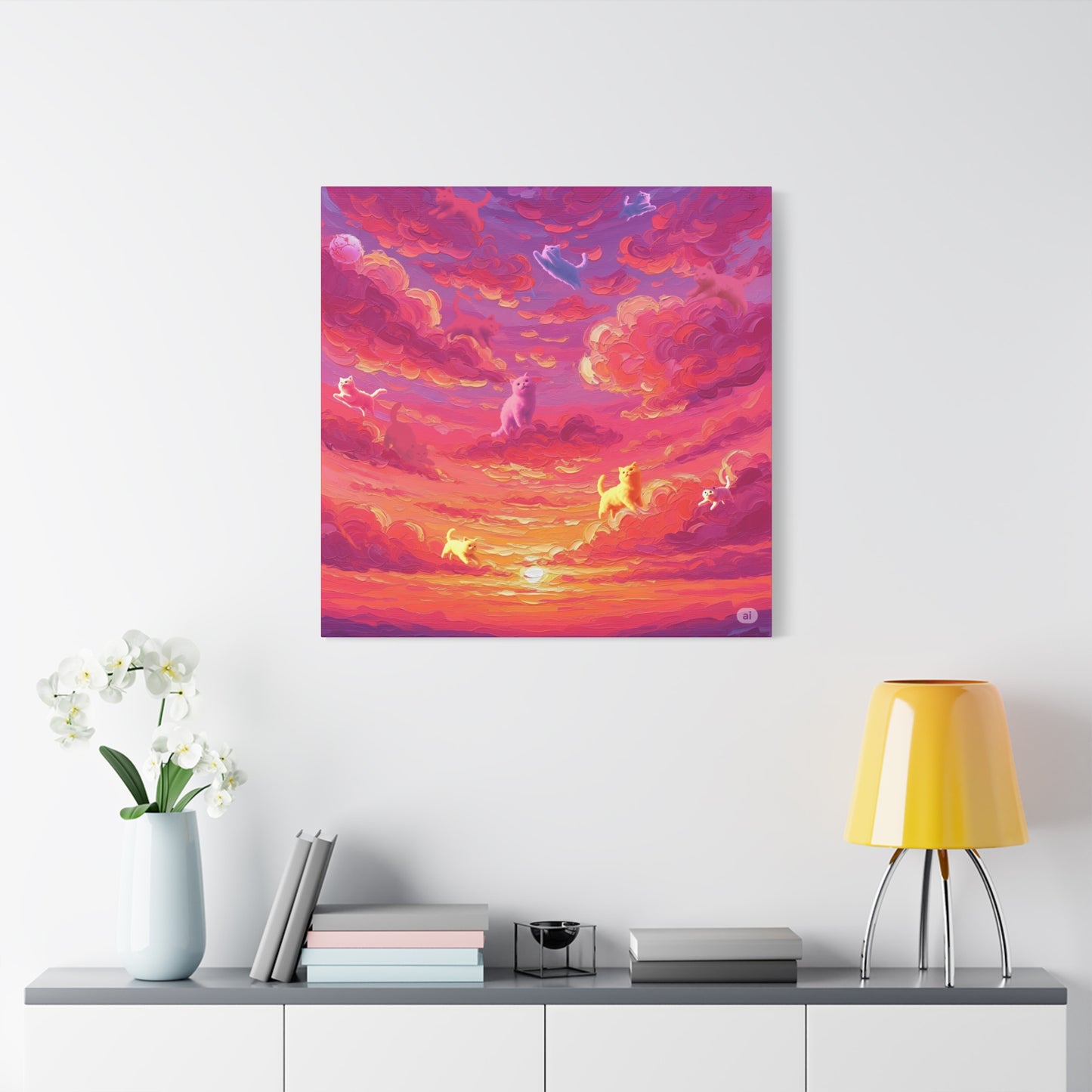 Dreamy Pet Canvas Print, Pink Sunset Sky Art, Dog and Cat Lovers Wall Decor, Perfect Gift for Animal Lovers, Home Decoration