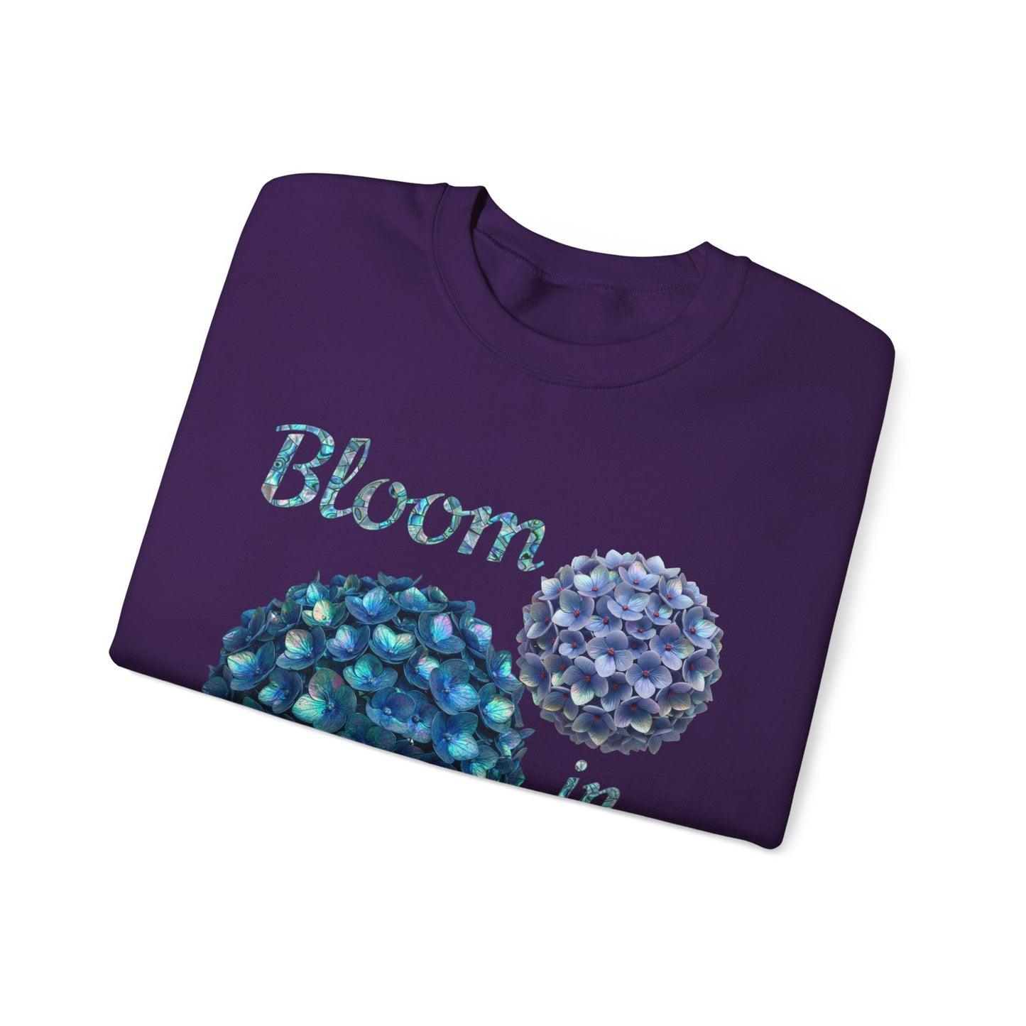 Bloom in Gratitude Abalone Hydrangea Crewneck Sweatshirt | Cozy Gift for Friends, Inspirational Apparel, Birthday Gift