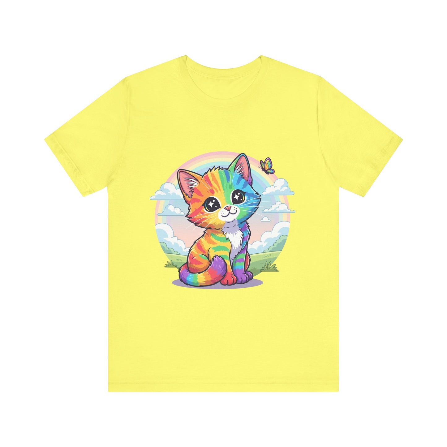 Rainbow Cat Short Sleeve Tee - Fun, Playful, Vibrant, Perfect Gift for Cat Lovers, Birthday Party, Casual Wear, Summer Style