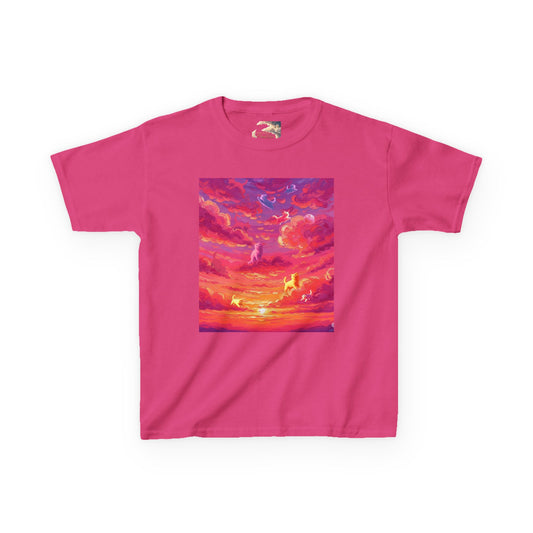 CLOUD KITTIES Alit In The Fuchsia Sunset  Sky Kids Tee - Perfect for Summer Picnics, Birthday Gifts, Outdoor Adventures, Family Gatherings, Graphic T-Shirt for Kids