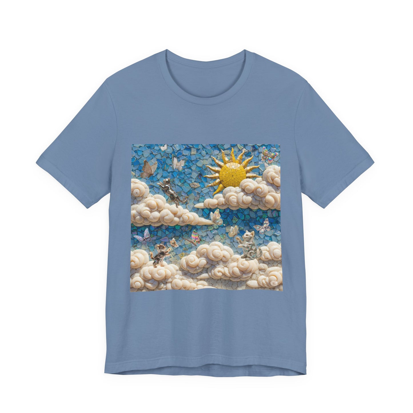 Kitties playing with Butterflies in the Sunny Day Sky  Tee - Enchanting Cloud and Sunshine Design, Perfect for Nature Lovers, Gifts, Summer Vibe, Bright Casual Wear