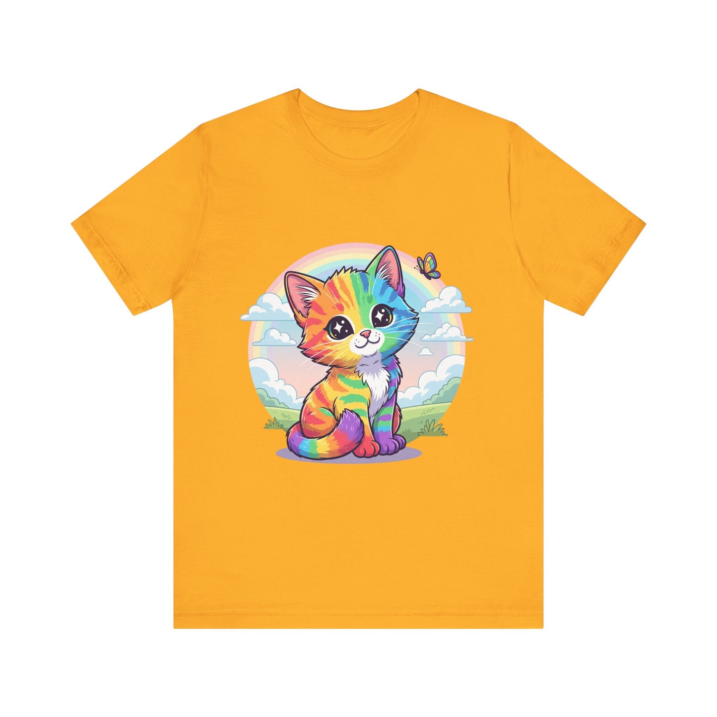Rainbow Cat Short Sleeve Tee - Fun, Playful, Vibrant, Perfect Gift for Cat Lovers, Birthday Party, Casual Wear, Summer Style
