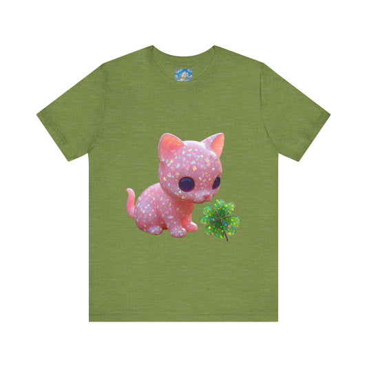 Cute Pink Kitty with Four-Leaf Clover T-Shirt — Kawaii Cat Tee