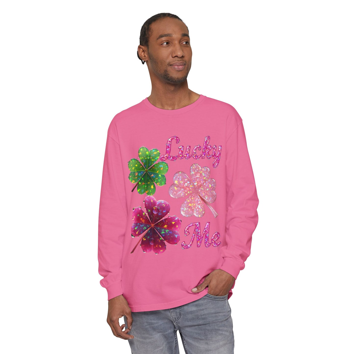 Lucky Me Long Sleeve Tee — Sparkling Four-Leaf Clover St. Patrick’s Shirt