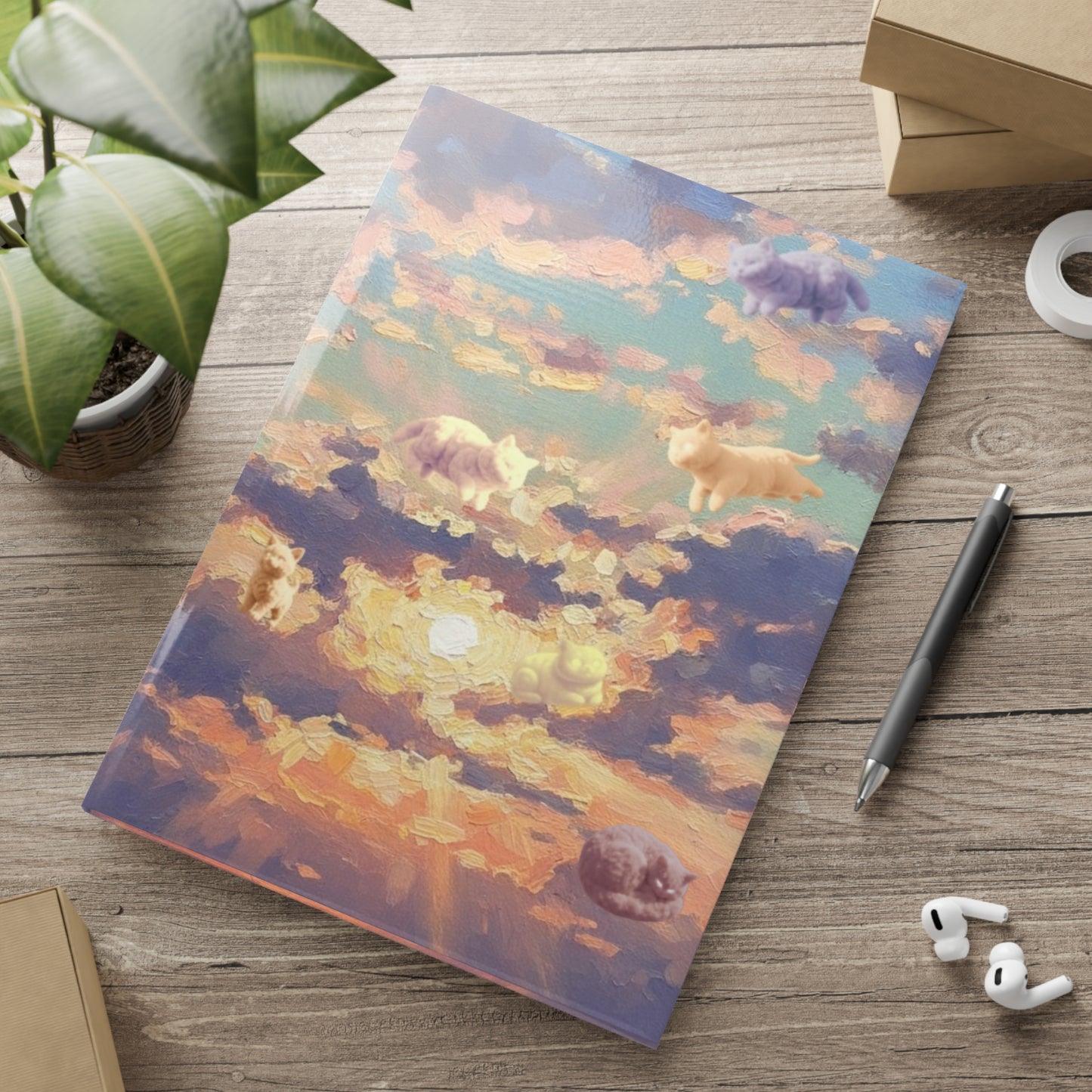Kitty Dreamscape Hardcover Notebook — Puffy Cover Journaling Gift