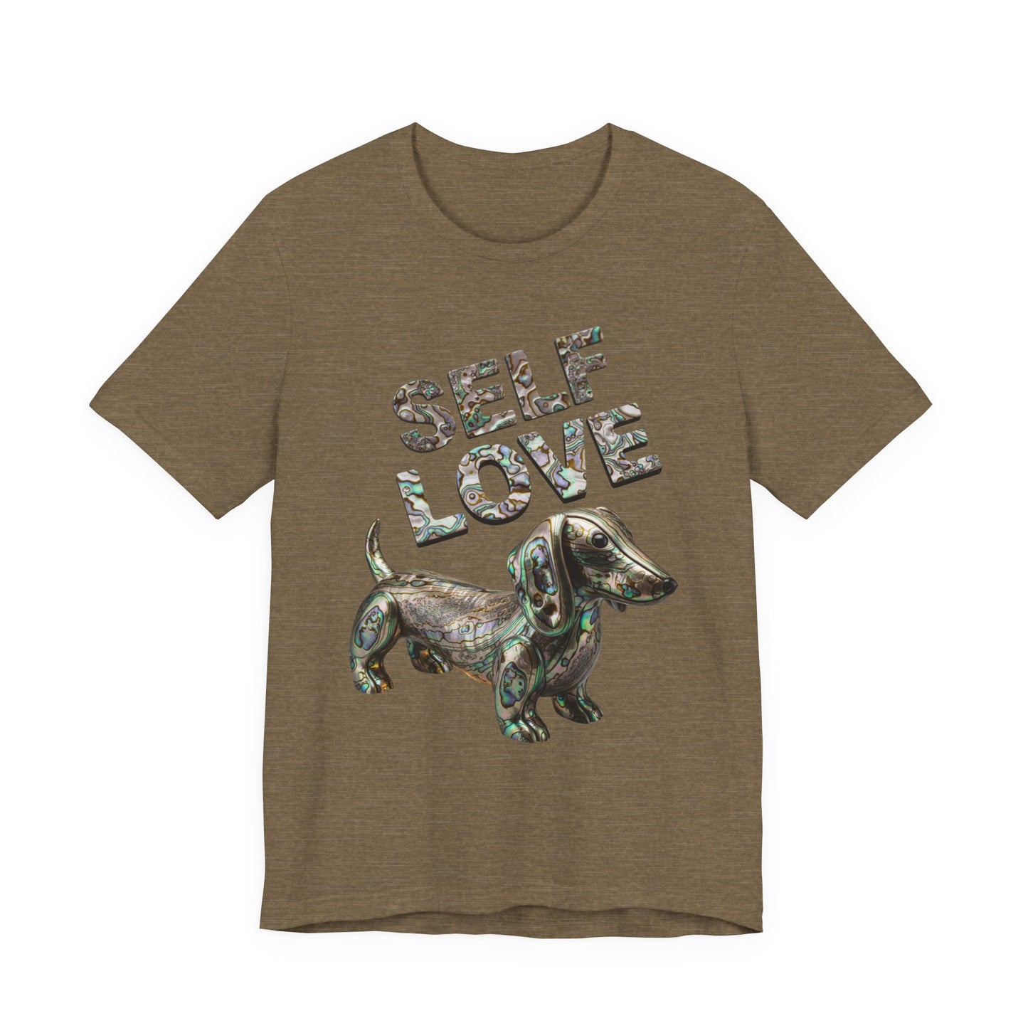 Self Love Abalone Dachshund Tee, Unisex Jersey Short Sleeve Dog Shirt, Pet Lover Gift, Self-Acceptance Outfit, Casual Wear, Positive Affirmation Tee