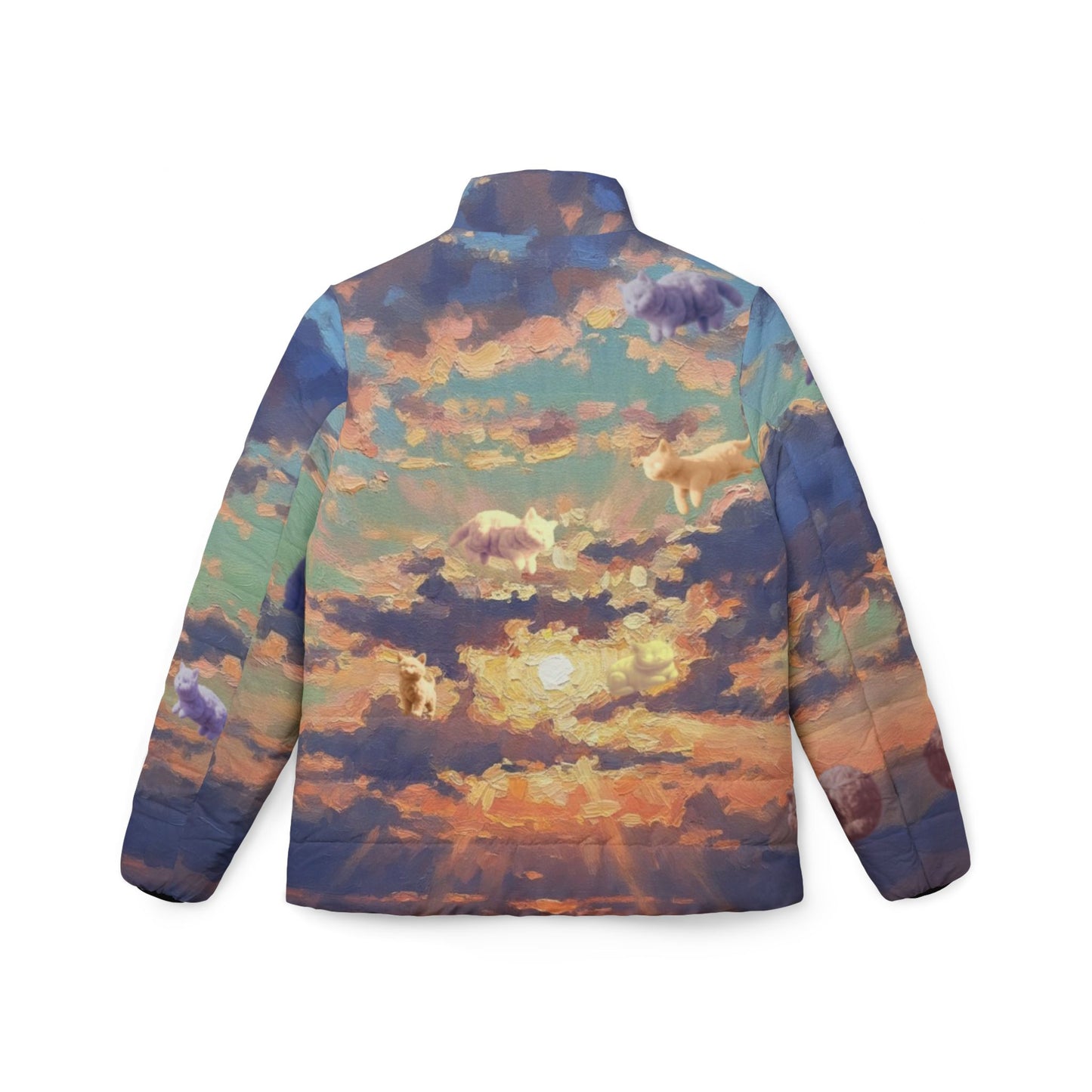 Sunset Sky Puffer Jacket — Women's All-Over Cloud Print