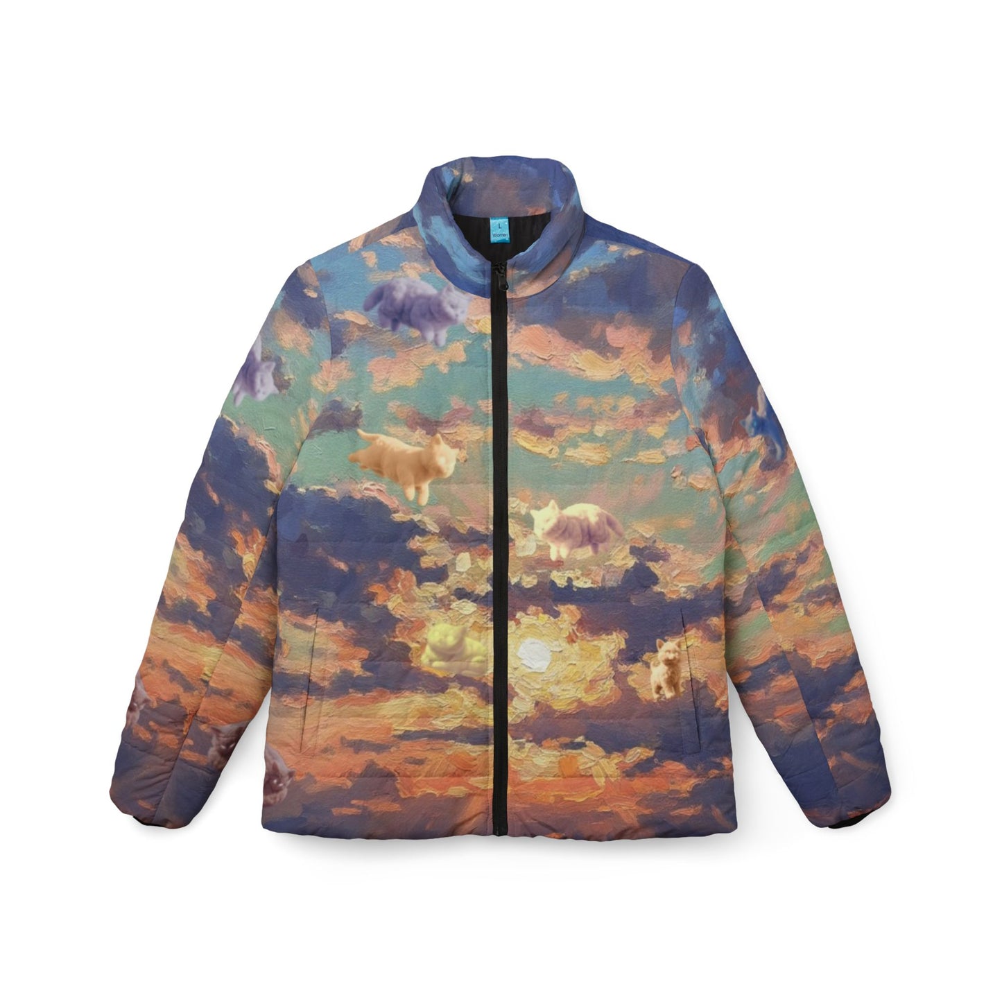 Sunset Sky Puffer Jacket — Women's All-Over Cloud Print