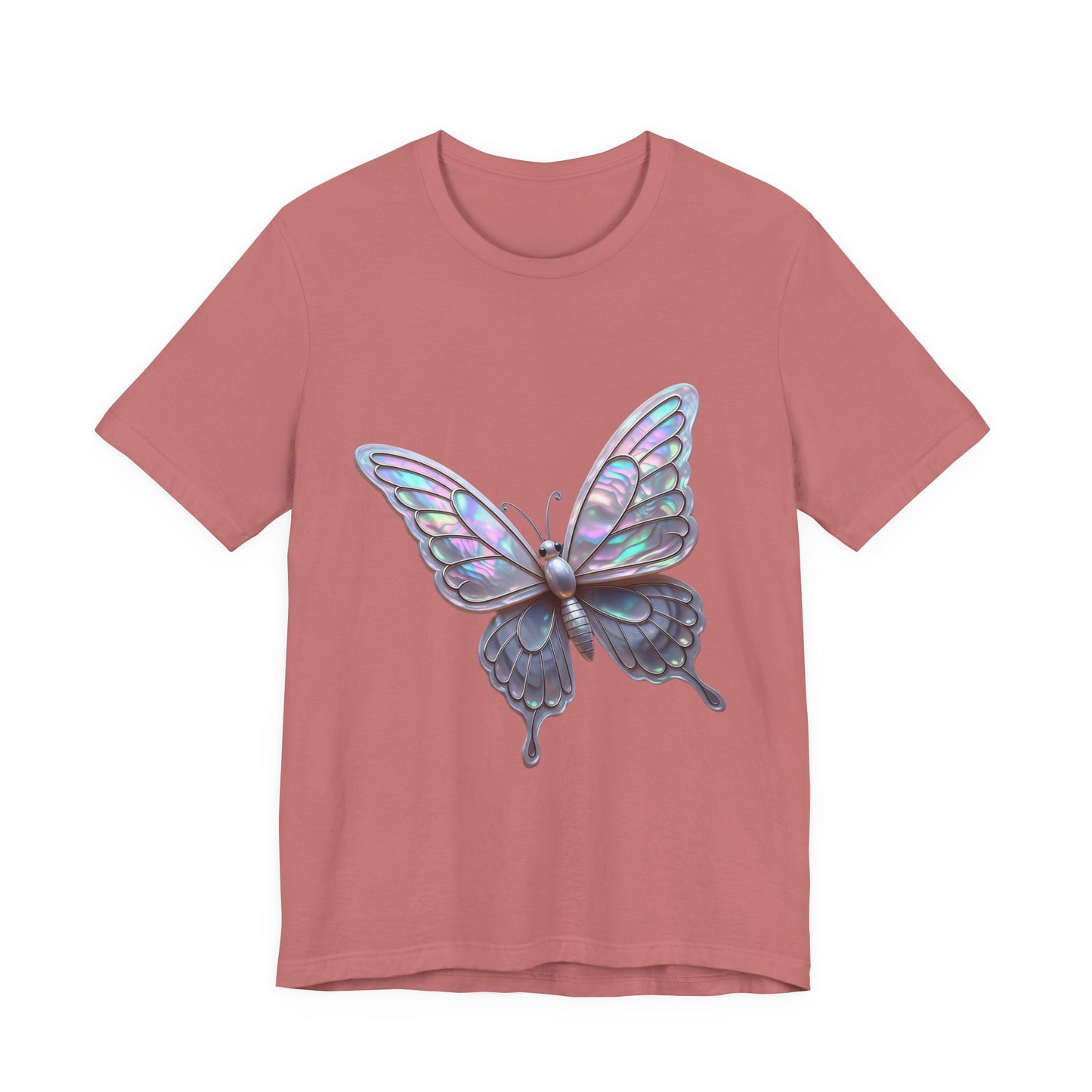 Iridescent Butterfly Tee, Nature Lover Shirt, Casual Graphic Tee, Gift for Her, Spring Fashion, Butterfly Graphic T-Shirt