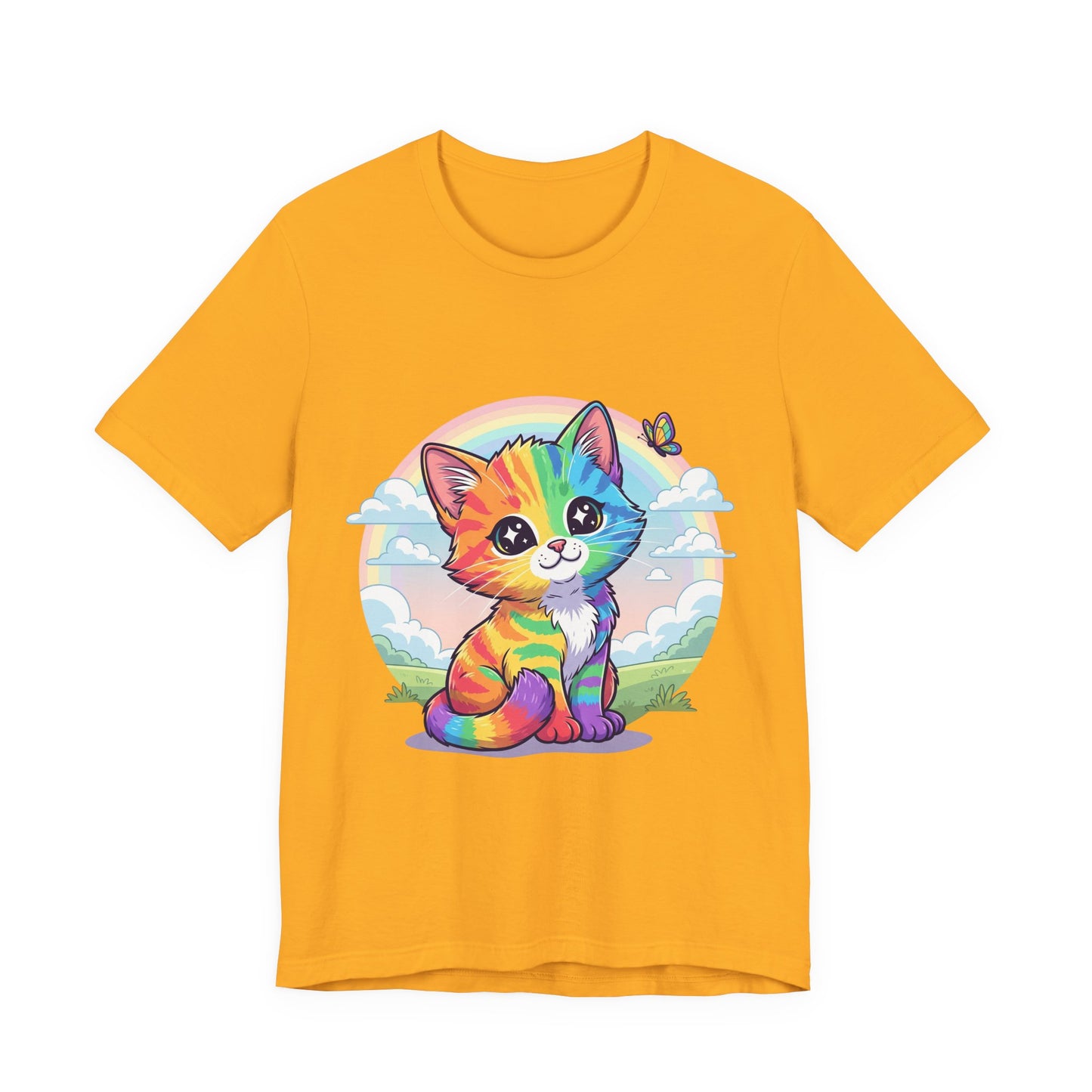 Rainbow Cat Short Sleeve Tee - Fun, Playful, Vibrant, Perfect Gift for Cat Lovers, Birthday Party, Casual Wear, Summer Style