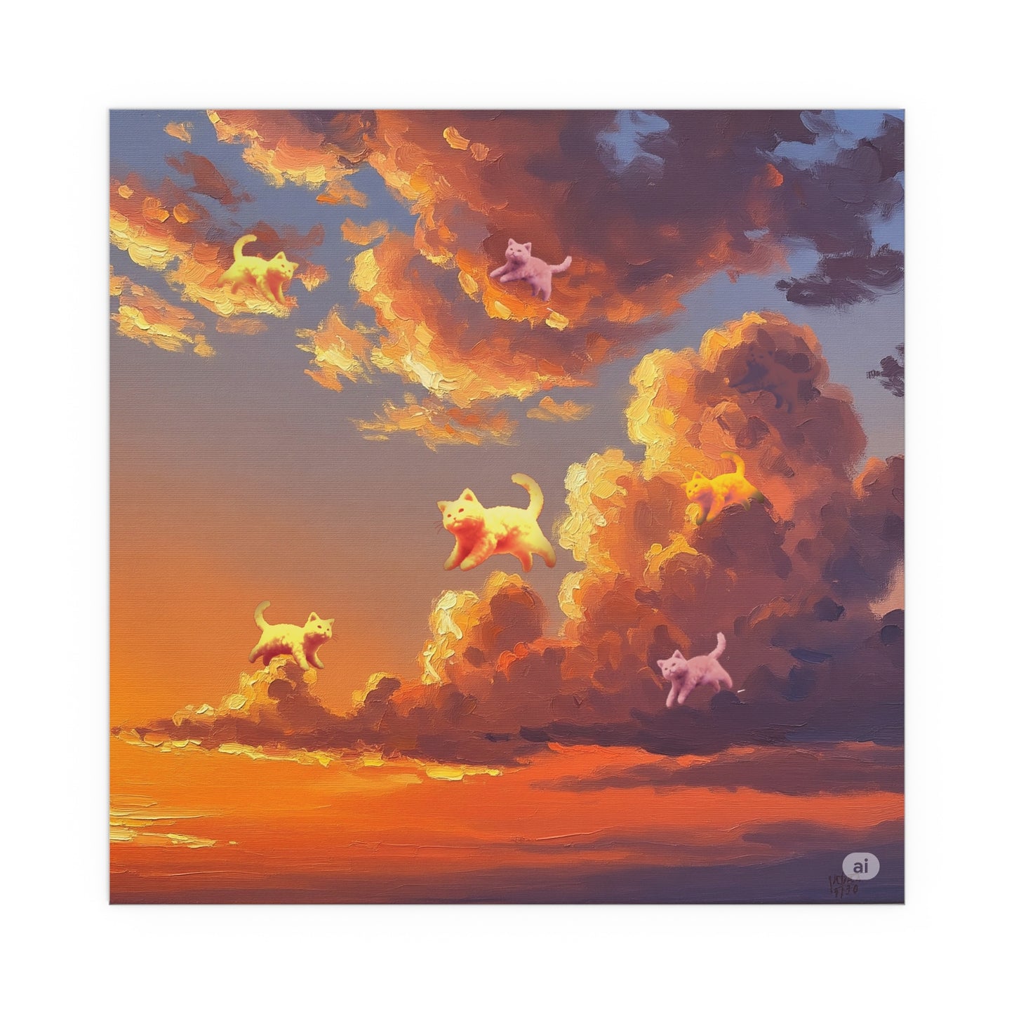 Cloud Heaven Cloud Nine Feline Gorgeous Sunset Cloud Kitty Silk Posters of Dreamy Clouds, Wall Art, Indoor Decor, Outdoor Decoration, Gift for Cat Lovers, Cozy Home Vibe