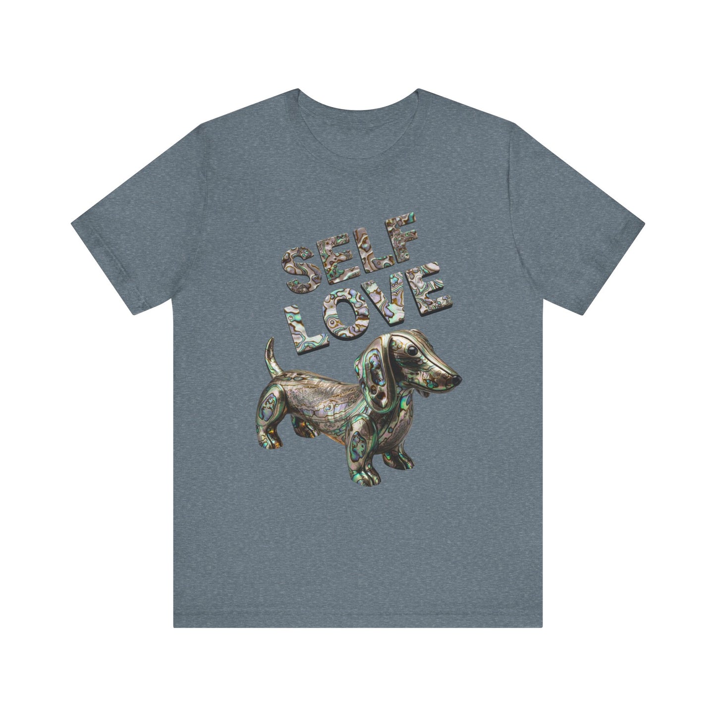 Self Love Abalone Dachshund Tee, Unisex Jersey Short Sleeve Dog Shirt, Pet Lover Gift, Self-Acceptance Outfit, Casual Wear, Positive Affirmation Tee