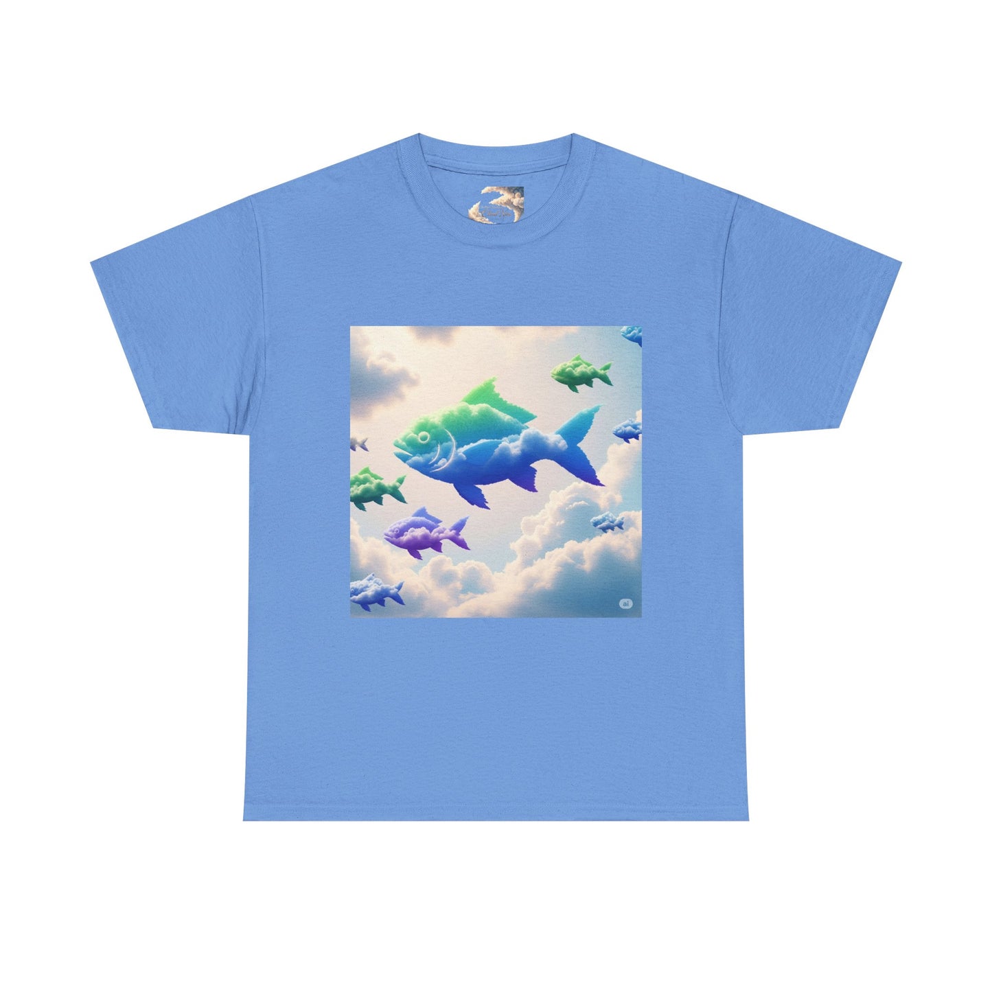Colorful Fish Clouds Unisex Heavy Cotton Tee, Casual Shirt, Summer Apparel, Gift for Ocean Lovers, Trendy Fishing T-Shirt