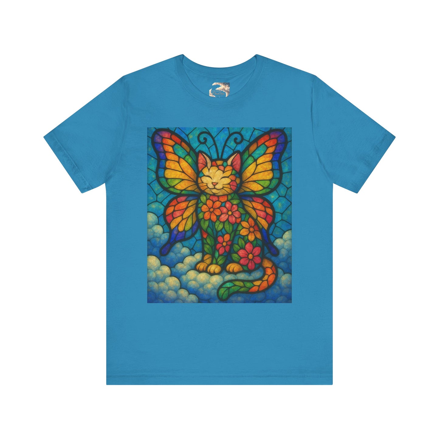 Stained Glass Butterfly Kitty Tee - Whimsical Butterfly Design, Cat Lover Gift, Colorful Shirt for All Occasions, Unique Art Tee, Fun Casual Wear