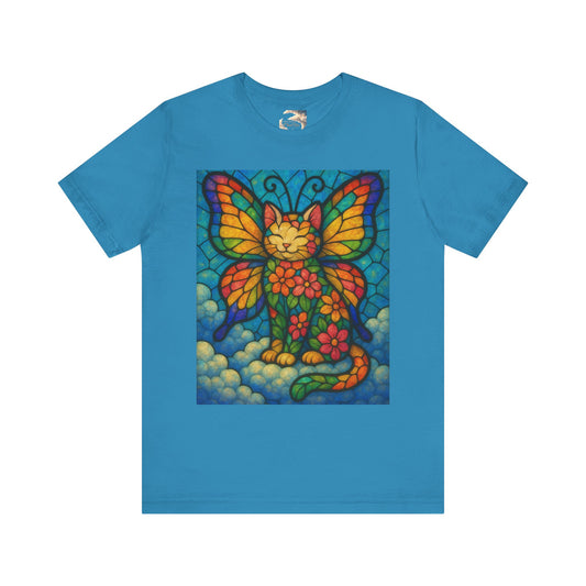 Stained Glass Butterfly Kitty Tee - Whimsical Butterfly Design, Cat Lover Gift, Colorful Shirt for All Occasions, Unique Art Tee, Fun Casual Wear