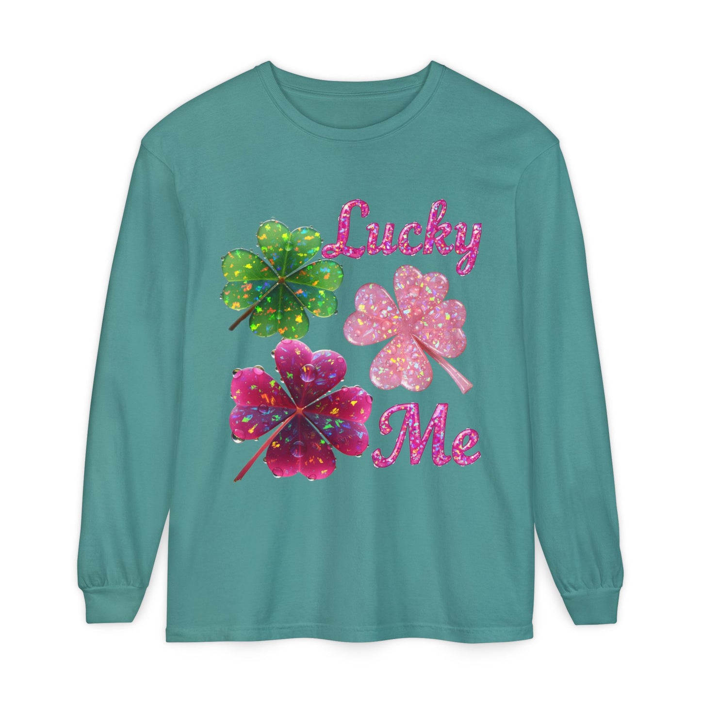 Lucky Me Long Sleeve Tee — Sparkling Four-Leaf Clover St. Patrick’s Shirt
