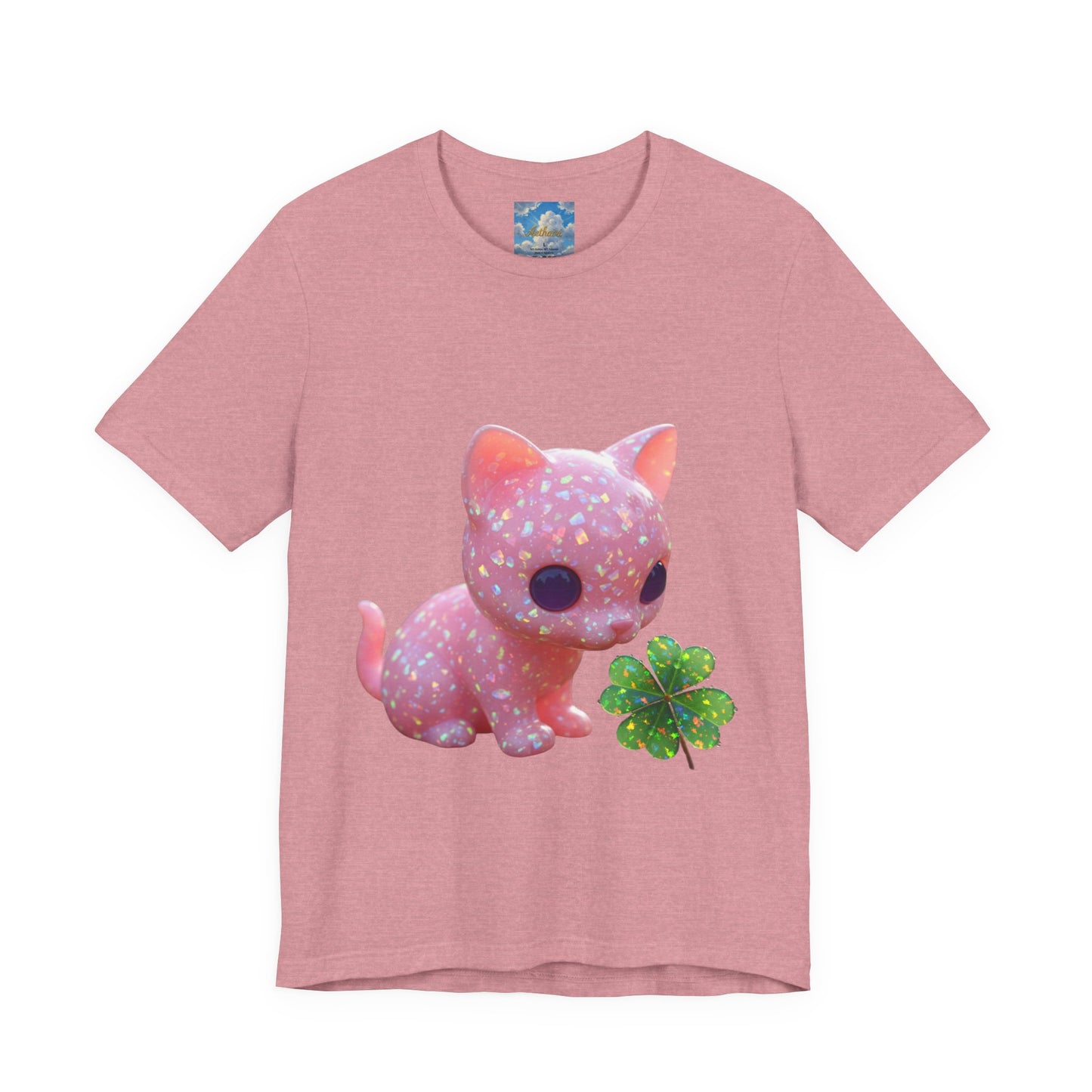 Cute Pink Kitty with Four-Leaf Clover T-Shirt — Kawaii Cat Tee