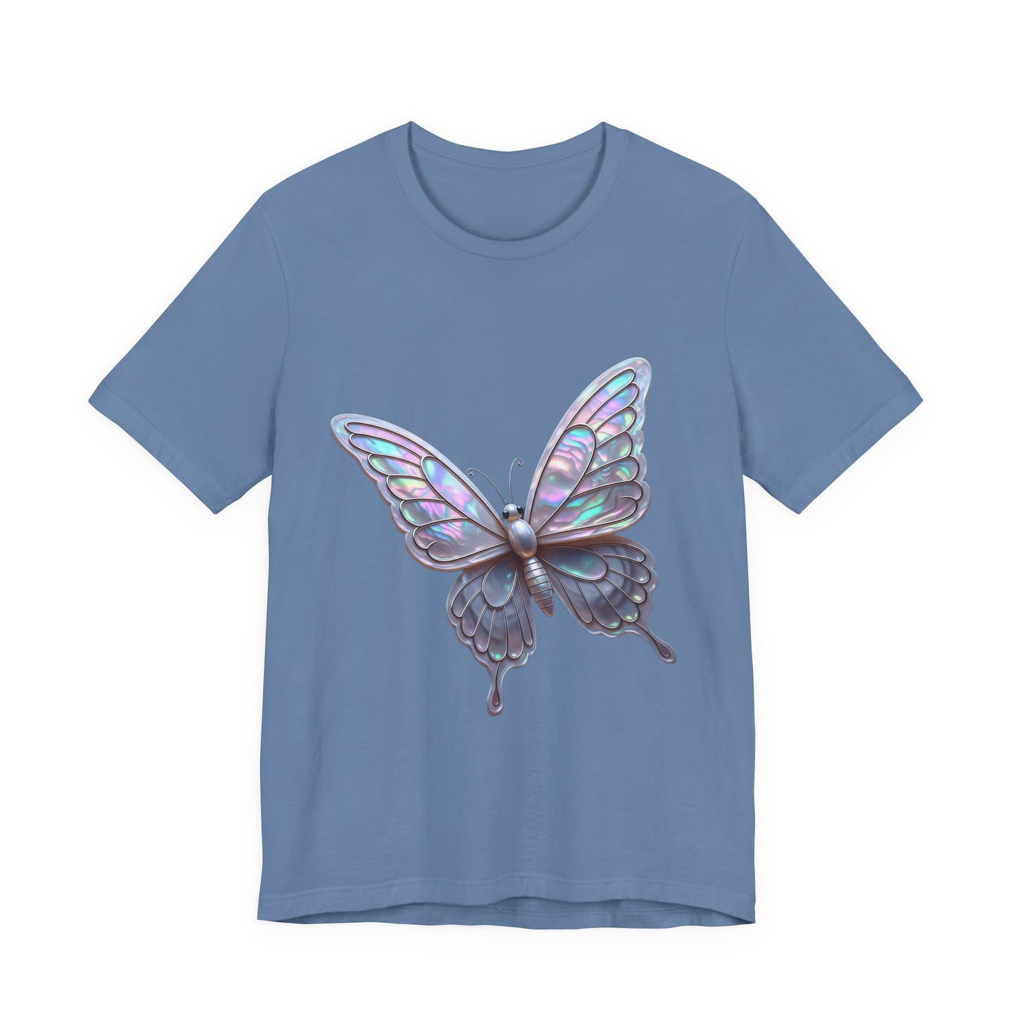 Iridescent Butterfly Tee, Nature Lover Shirt, Casual Graphic Tee, Gift for Her, Spring Fashion, Butterfly Graphic T-Shirt