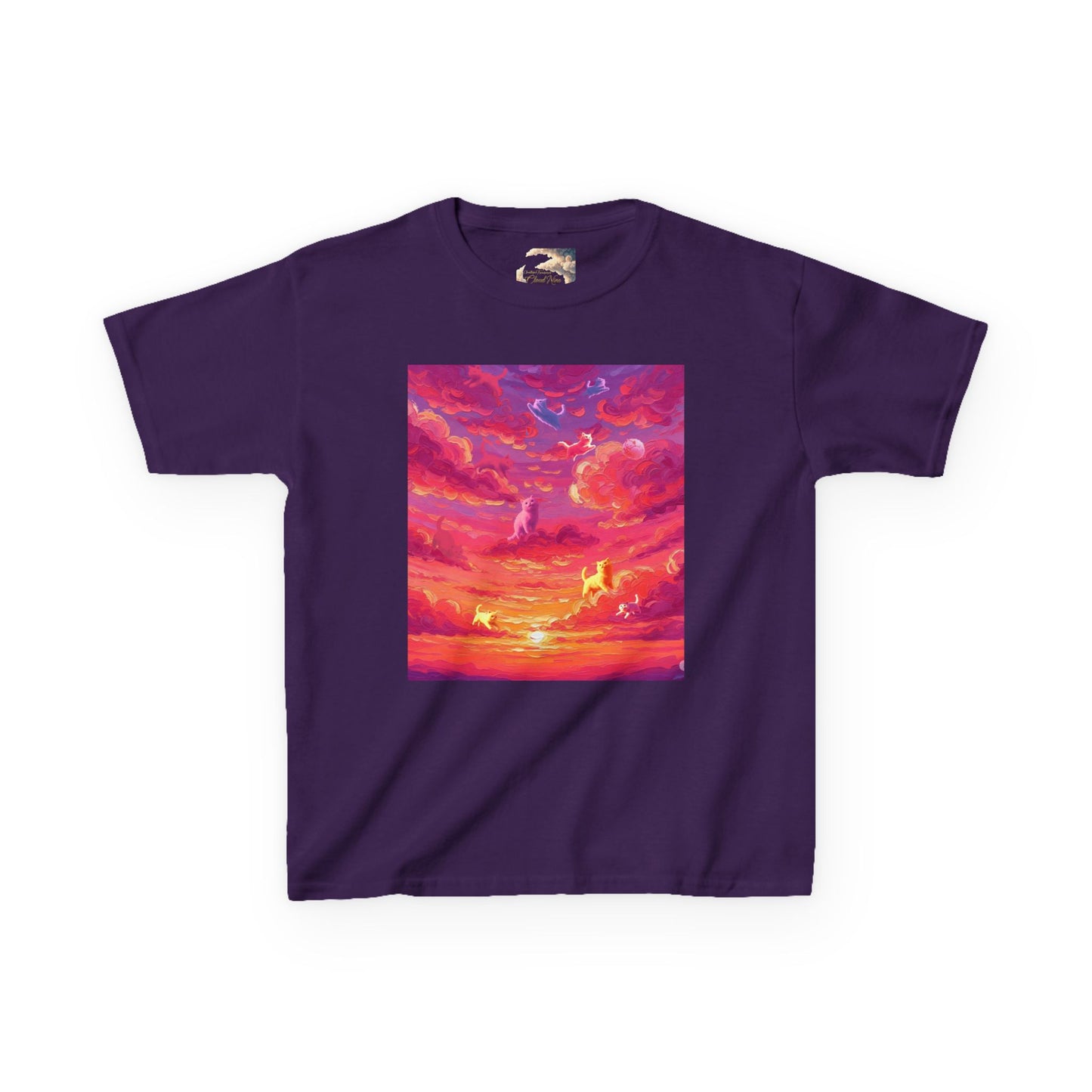 CLOUD KITTIES Alit In The Fuchsia Sunset  Sky Kids Tee - Perfect for Summer Picnics, Birthday Gifts, Outdoor Adventures, Family Gatherings, Graphic T-Shirt for Kids