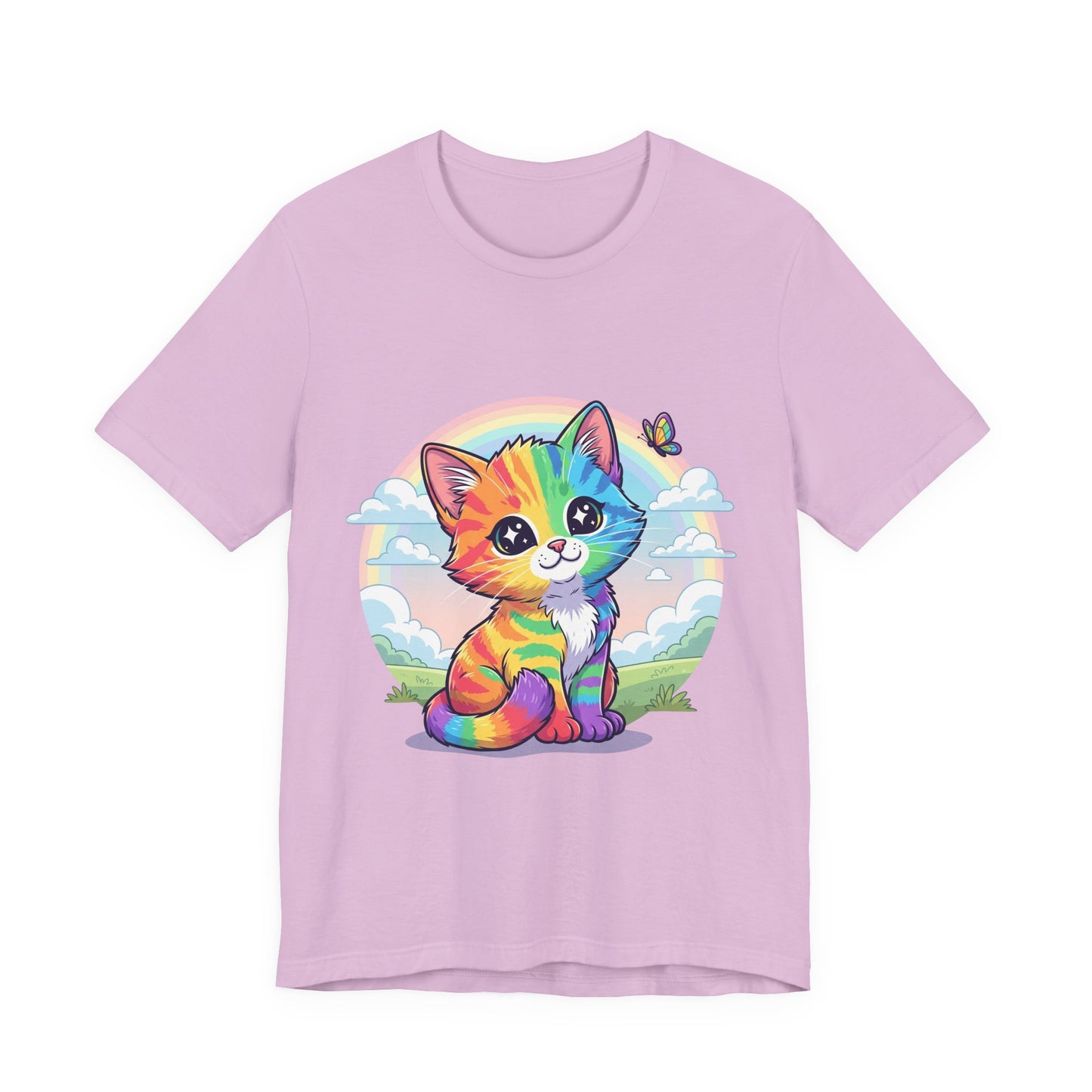 Rainbow Cat Short Sleeve Tee - Fun, Playful, Vibrant, Perfect Gift for Cat Lovers, Birthday Party, Casual Wear, Summer Style