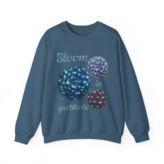 Bloom in Gratitude Abalone Hydrangea Crewneck Sweatshirt | Cozy Gift for Friends, Inspirational Apparel, Birthday Gift