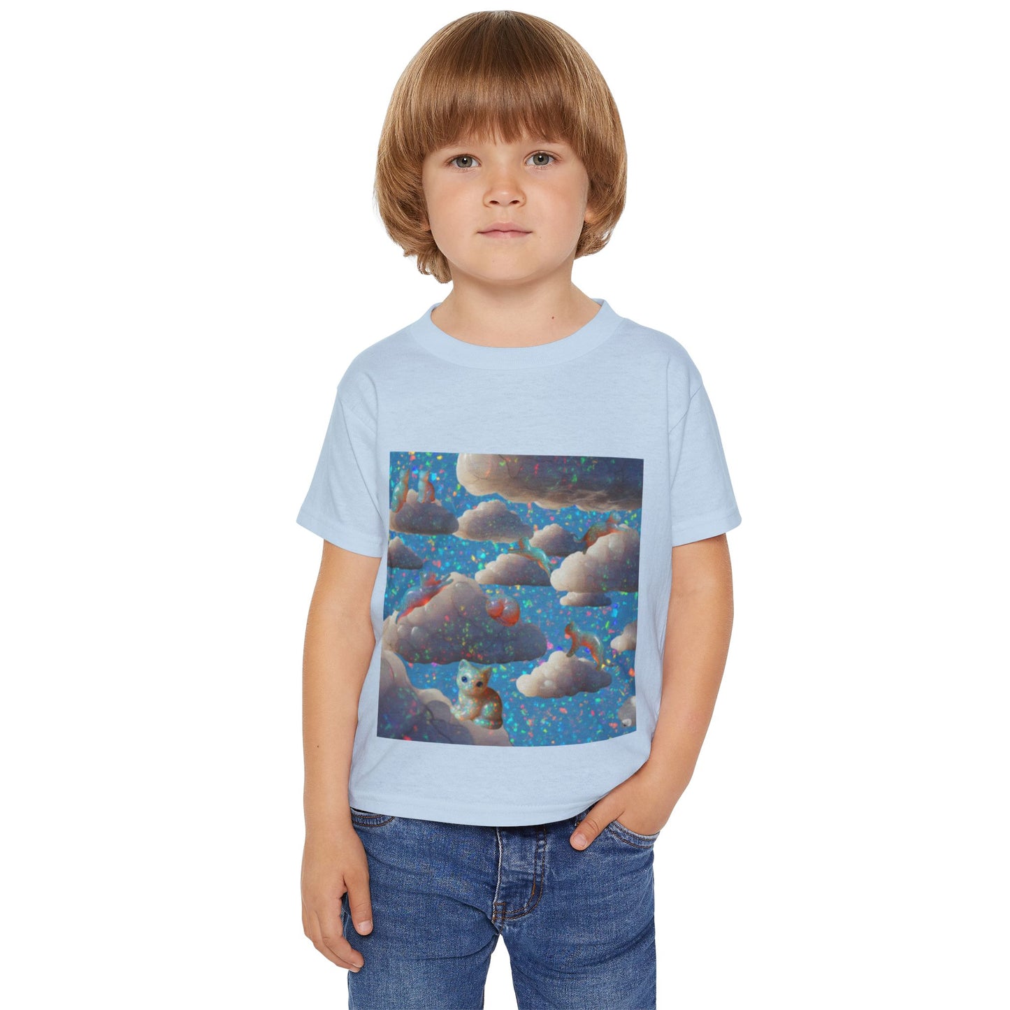 Opal Kitty Cloudtopia Wonderland Dreamy Sparkly Rainbow Glitter Toddler T-Shirt, Cute Opal Cloud Design for Kids, Funny Sparkly Birthday Gift, Soft Cotton Tee, Toddler Sparkly Kitty Apparel for Playtime